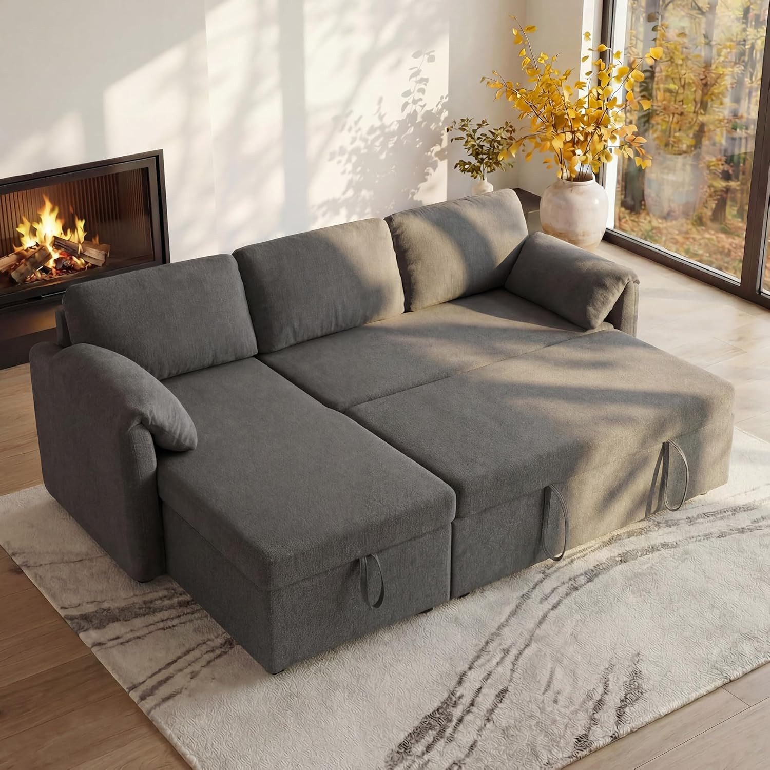 Kingfun Schlafsofa L-förmiges mit Stauraum, ausziehbarem Bett, USB-Anschlüssen, 2 Teile, Sofa für kleine Wohnungen