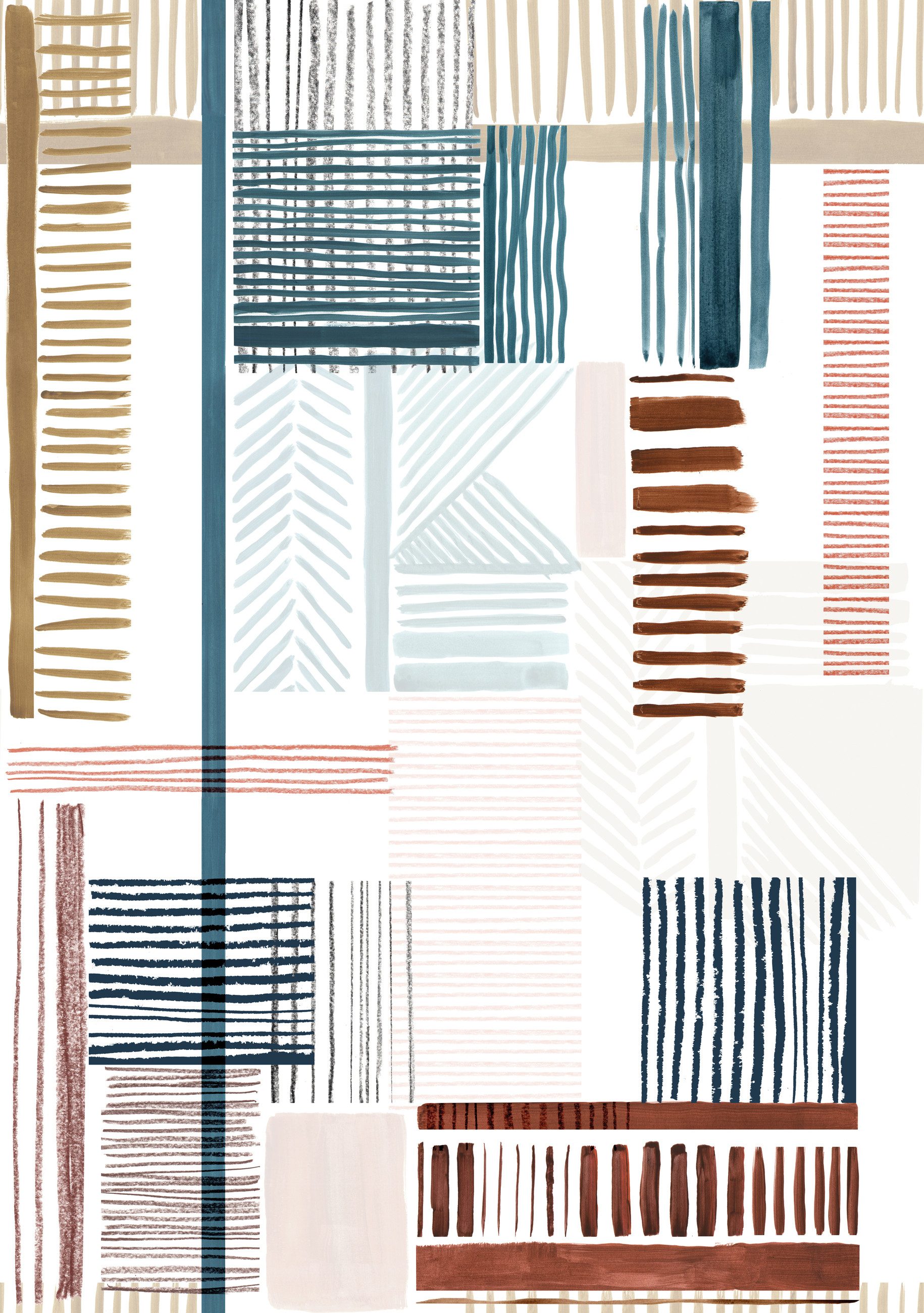 Rasch Fototapete Design mit Linien in Blau - Roomblush Patchwork RB287 - 2,85m x 2,00m, glatt, handgezeichnet, Muster, (1 St), Design mit Linien