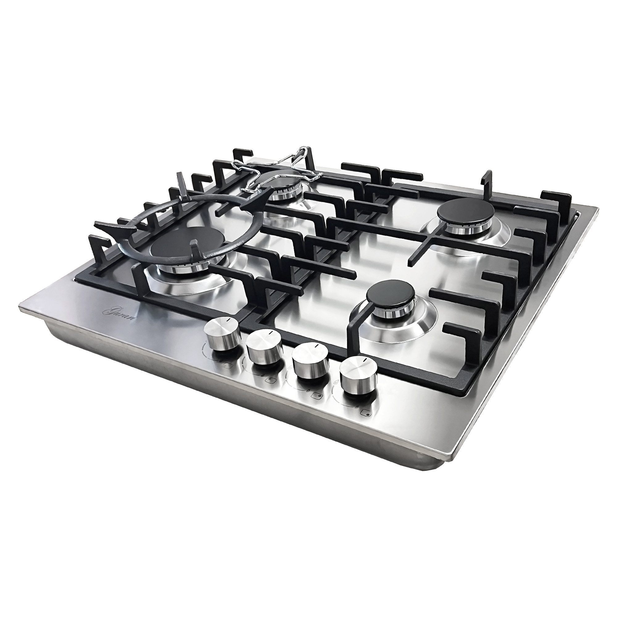 GURARI Gas-Kochfeld 60 cm, Edelstahl 4,0 KW WOK, 4 Gasbrenner,Autark, Einbaukochfeld aus Edelstahl GCH FB 604, Edelstahl Gaskochfeld, Gas Control, Erdgas,Fl.Gas