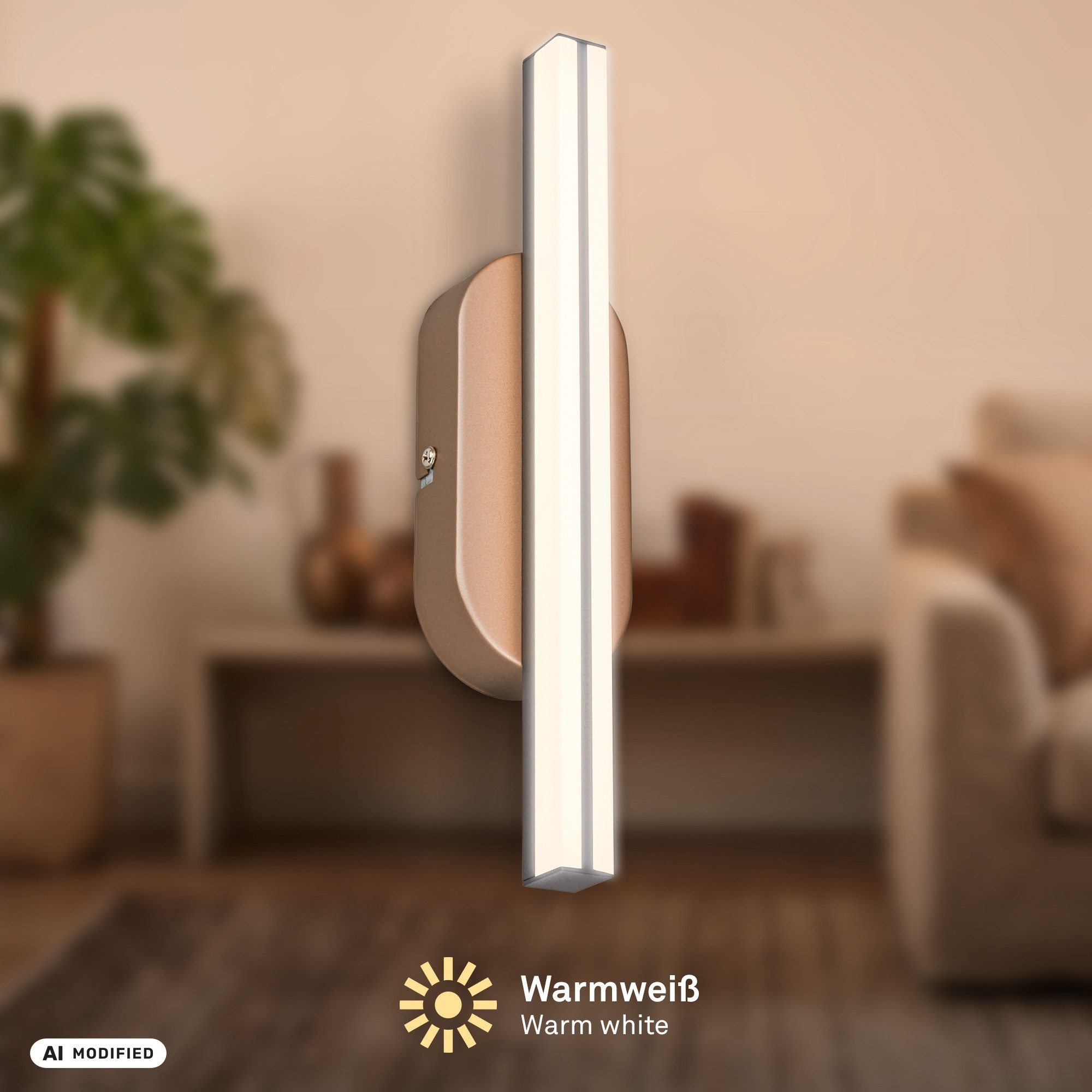 Briloner Leuchten LED Wandleuchte Design 7W, 600lm, warmweiß 3000K, moderne Wandlampe, LED fest integriert, Warmweiß, 7x30x5,5 cm, Wohnzimmer, Flur, Schlafzimmer