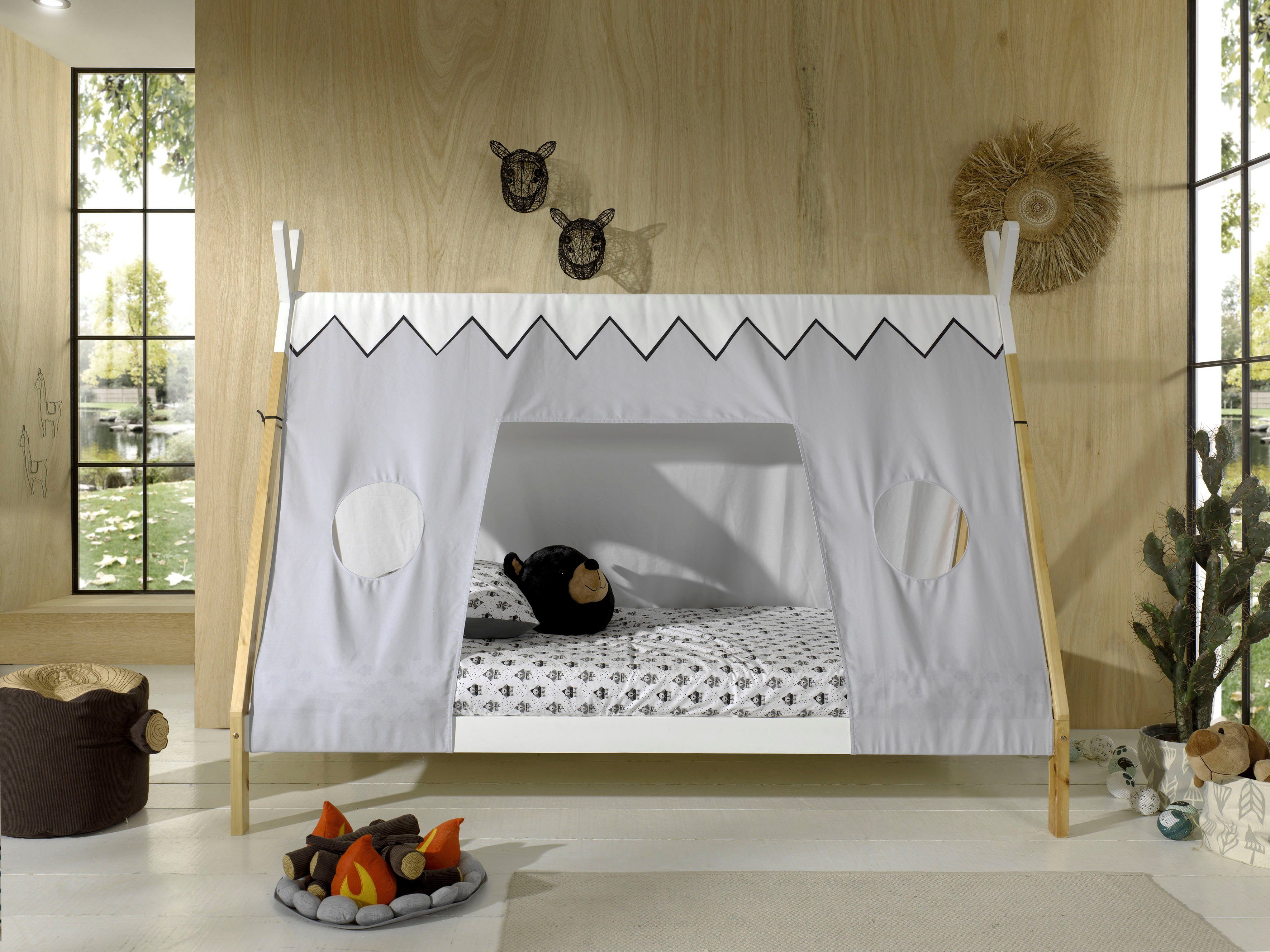 Vipack Kinderbett Tipi (Made in Europe), mit Rolllattenrost und Zeltdach, wahlweise mit Schublade