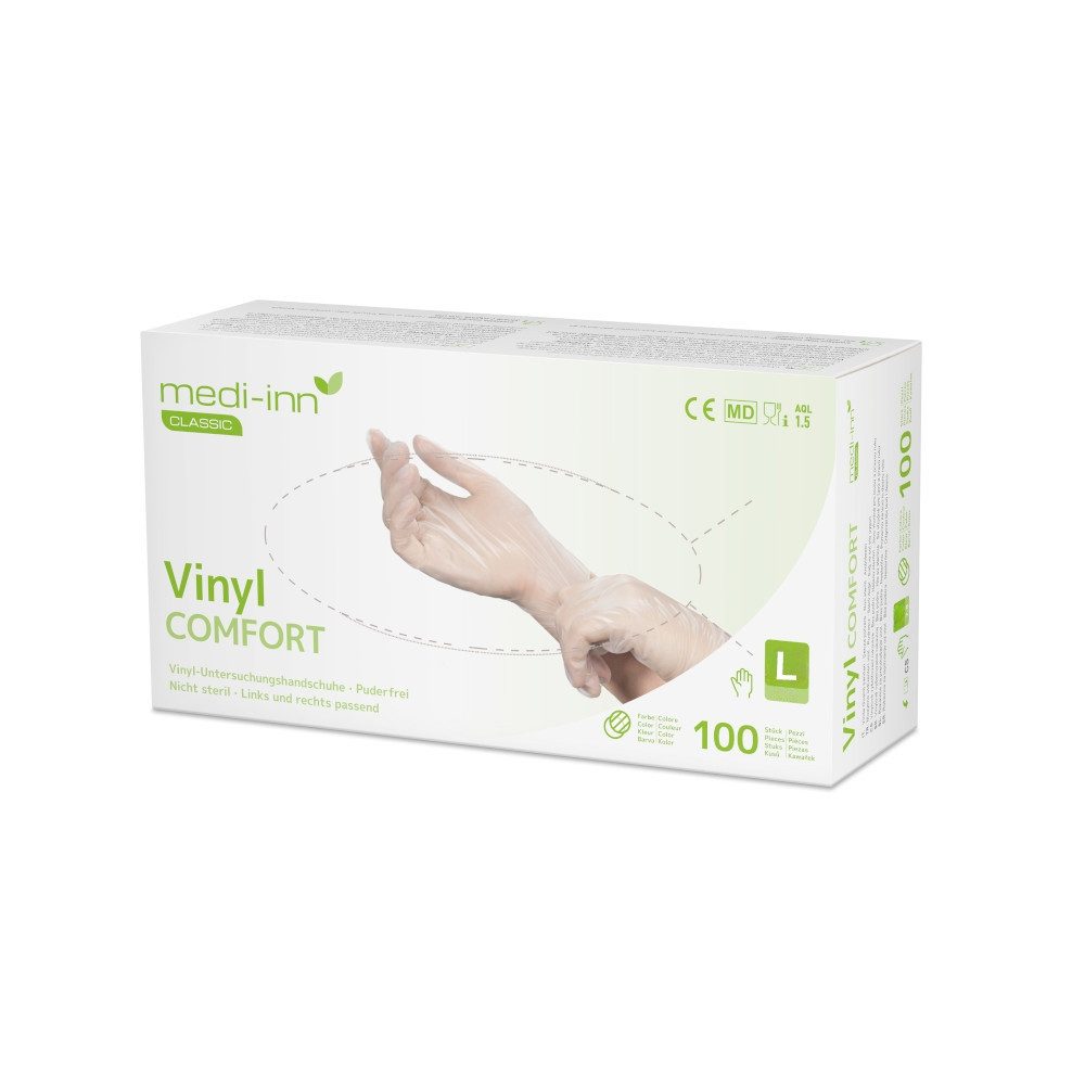 Medi-Inn Einweghandschuhe Vinyl Comfort Einmalhandschuhe puderfrei transparent AQL: 1.5