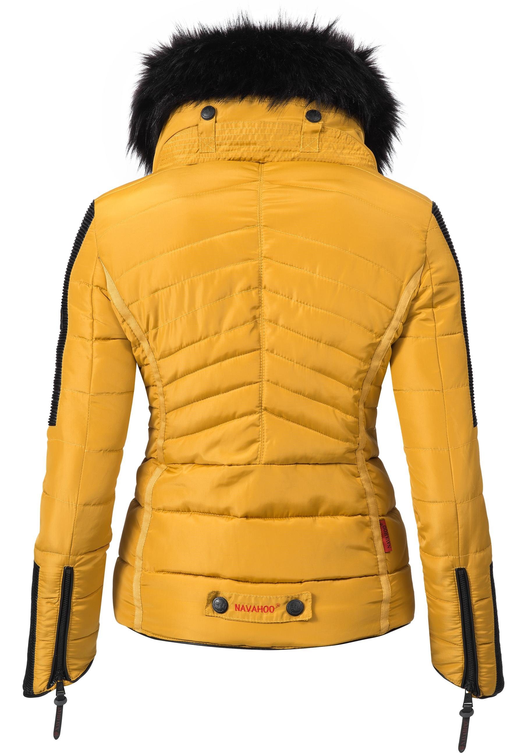 Steppjacke Yuki2 mit Winterjacke stylische gelb Navahoo edlem Kunstfell-Kragen
