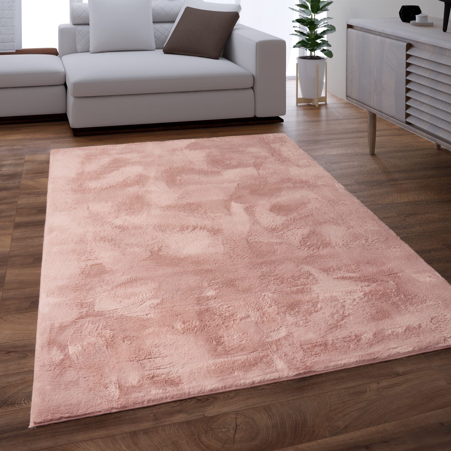 KADIMA DESIGN Teppich waschbar Einfarbig Wohnzimmer schmutzabweisend Teppich Kurzflor, Höhe: 14 mm, Florhöhe: 10 mm, Polyester, 160x220, Pink