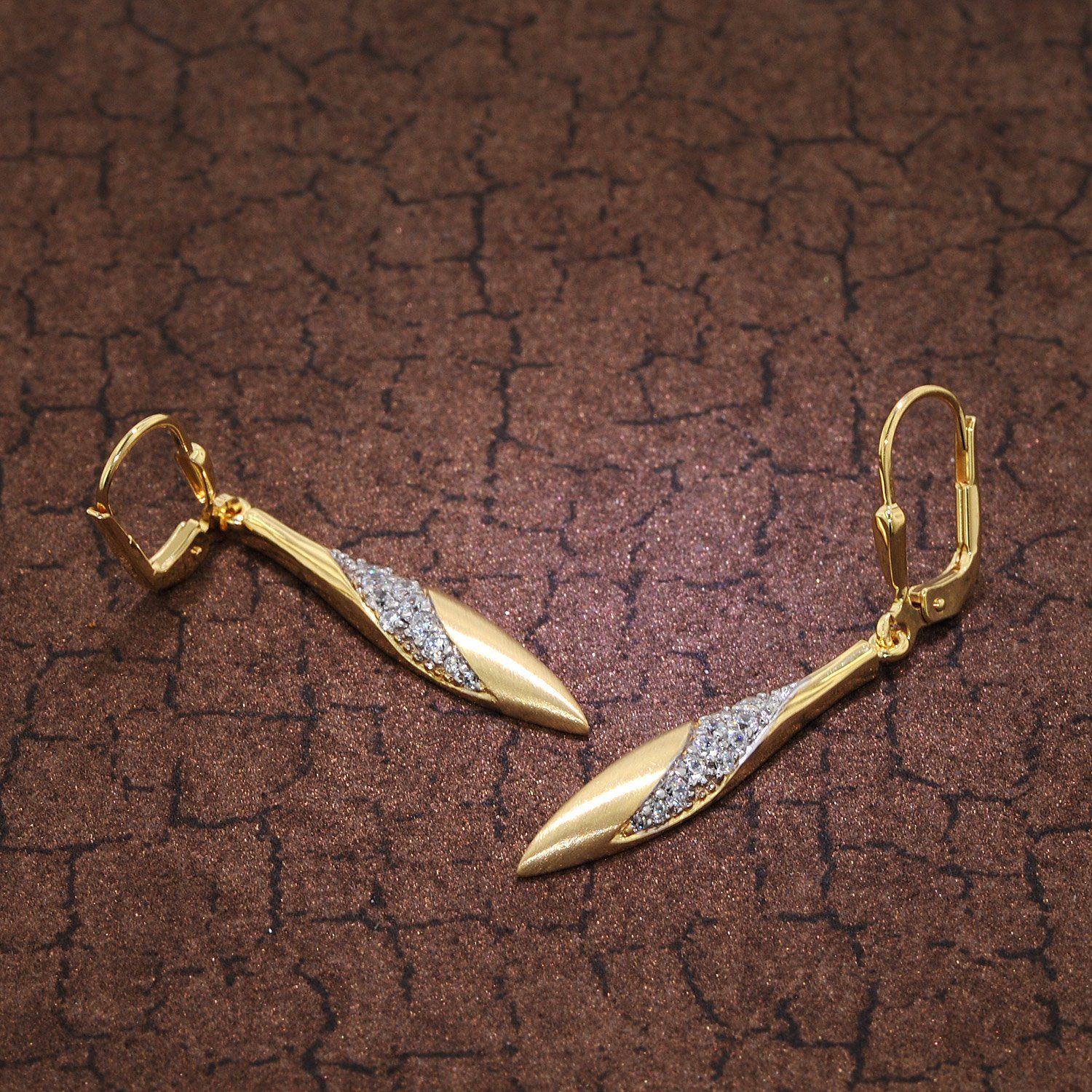 trendor Paar Ohrhänger Damen Gold auf Silber 925 Zirkonia günstig online kaufen