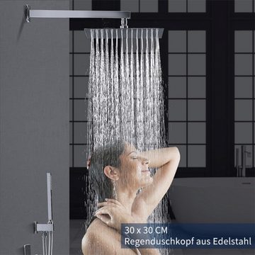 HOMELODY Duschsystem Thermostat 38℃ Unterputz Duschset messing Regendusche mit Kopfbrause, Duschset mit Hochdruck Duschkopf, Regendusche Dusche, Messing