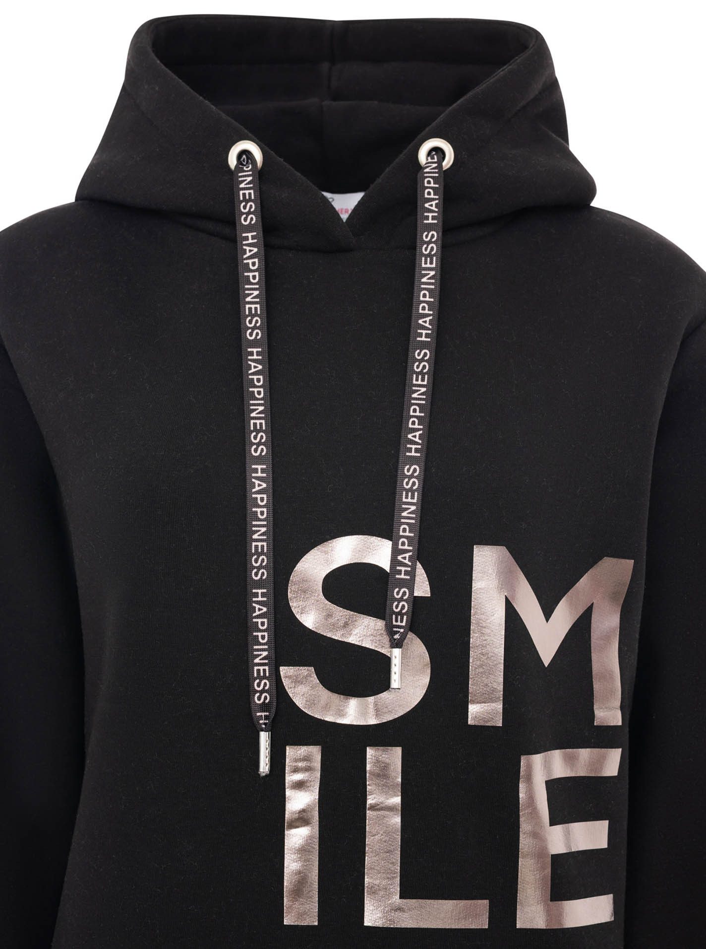 Zwillingsherz Hoodie "Alissa Shiny" glänzender Print, Daumenloch, Kordel, gesticktes Herz am Ärmel – Bild 5 von 5