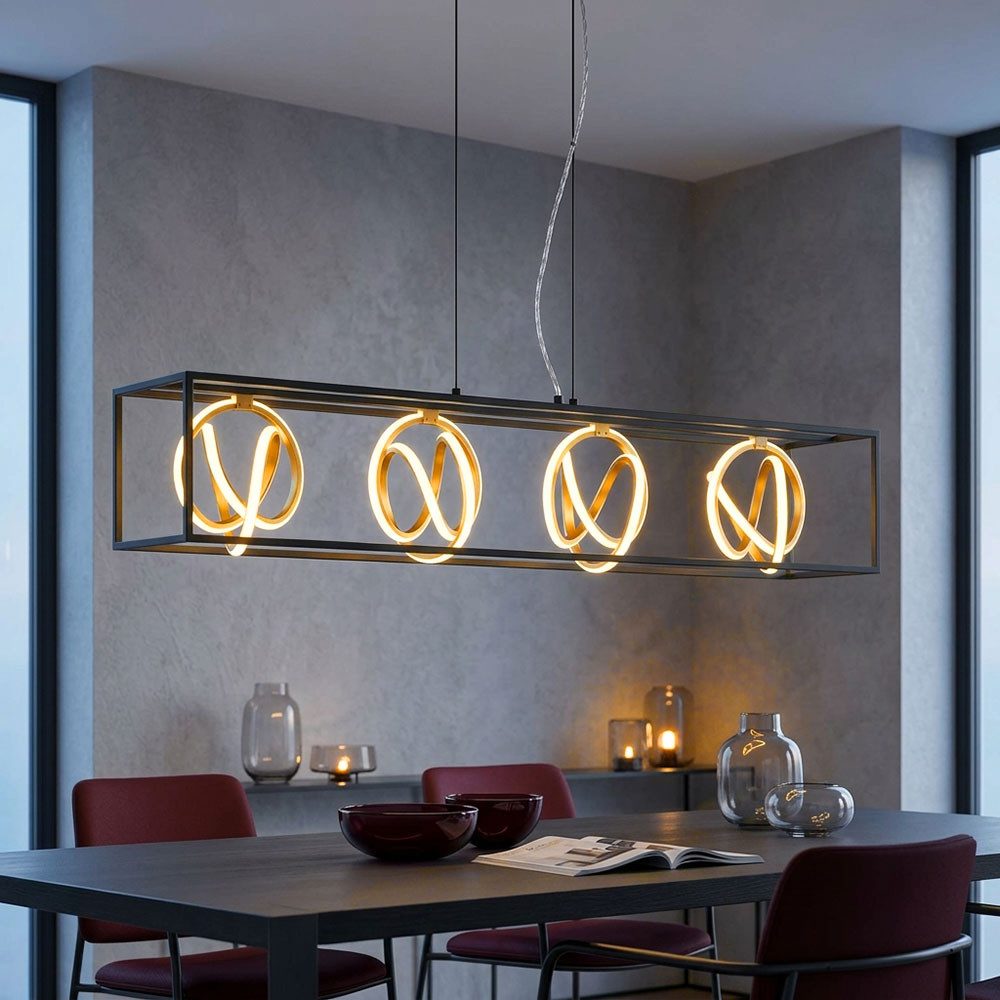 FISCHER & HONSEL Hängeleuchte, LED-Leuchtmittel fest verbaut, Farbwechsel, Kaltweiß, Warmweiß, Tageslichtweiß, Pendellampe Hängelampe Esstischleuchte schwarz gold LED dimmbar Höhe