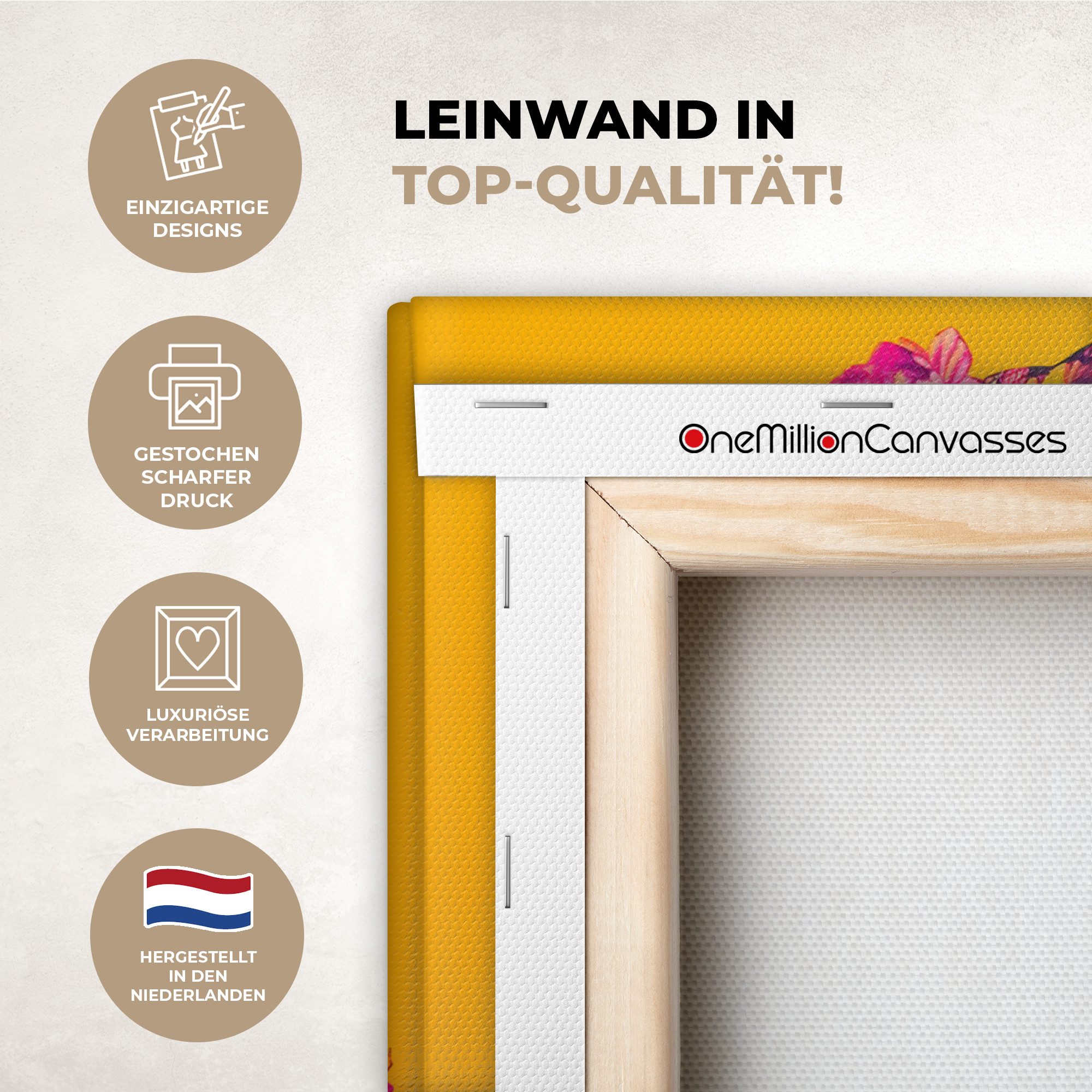 OneMillionCanvasses® Leinwandbild Blumen - Frau - Kimono - Rosa, Fotodruck (1 St), Wandbild, Deko Schlafzimmer Wohnzimmer Flur 20x20 cm