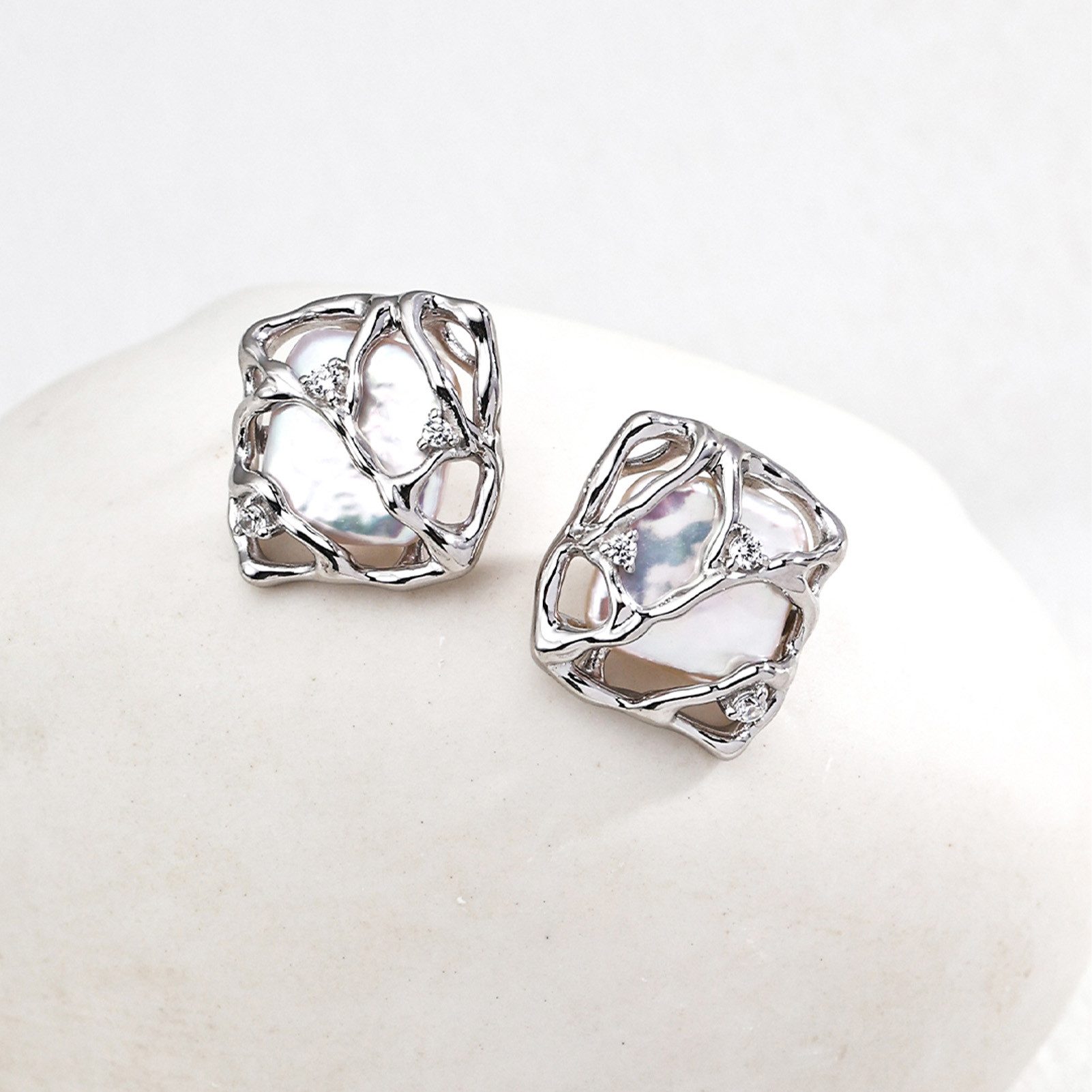 Jumpeak Paar Ohrhänger silber ohrringe damen925,perlen ohrringe,quadratohrringe,ohrringedamen, 2 Farben,18kohrringe vergoldet,damen geschenk,schwester geschenk