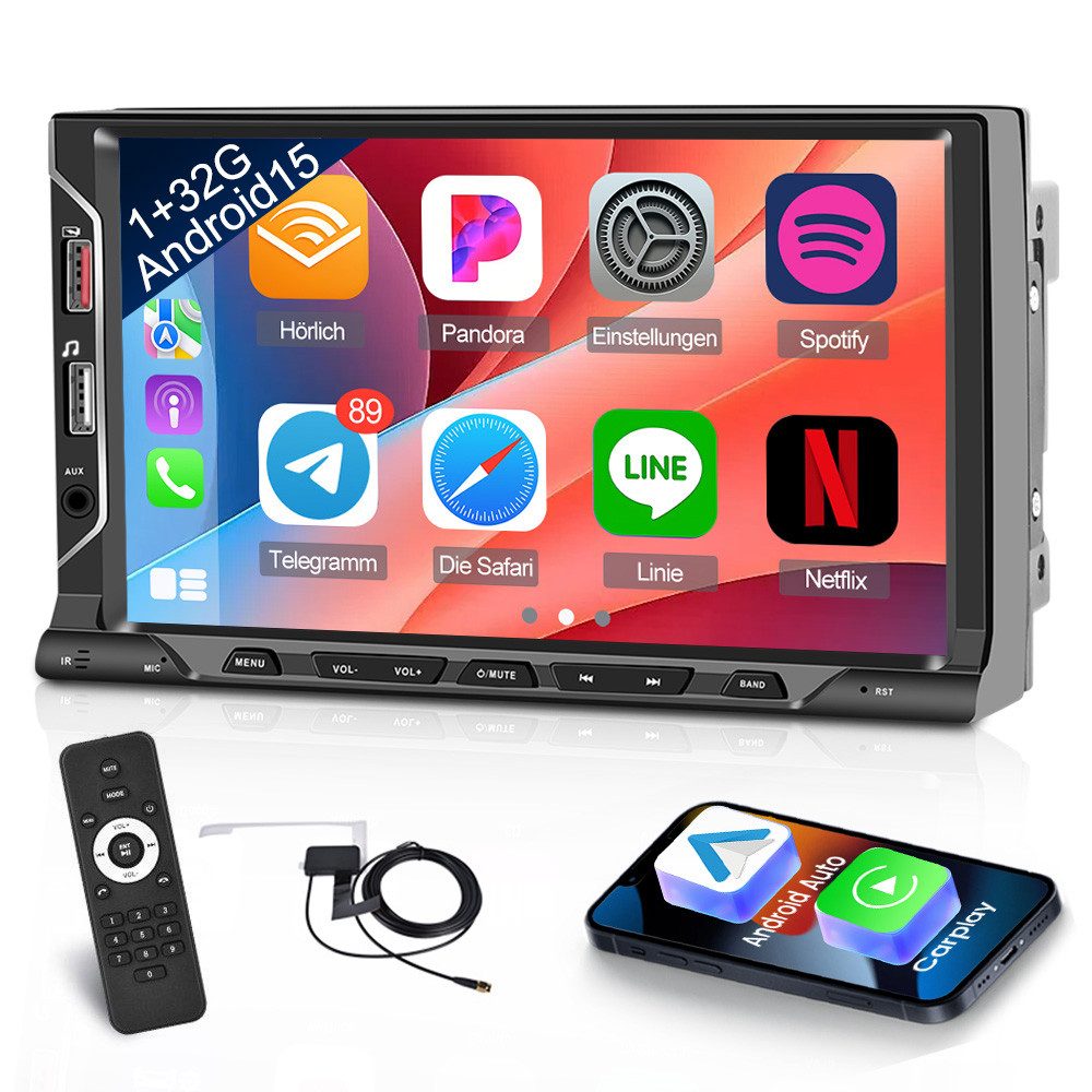 Hikity 7" Double DIN Autoradio mit CarPlay DAB+ Bluetooth Rückfahrkamera Autoradio (Digitalradio (DAB), 6 USB-Anschlüsse, 1GB+32GB)