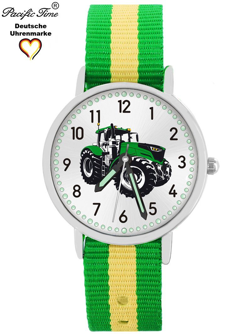 - und Kinder Traktor Pacific Armbanduhr Match Wechselarmband, Quarzuhr Design Mix gelb Gratis grün grün Time Versand