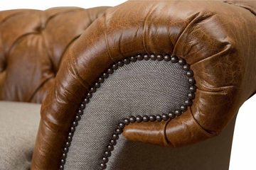 JVmoebel Chesterfield-Sessel CHESTERFIELD SESSEL AUS GRAUEM LEDER UND WARMER WOLLE