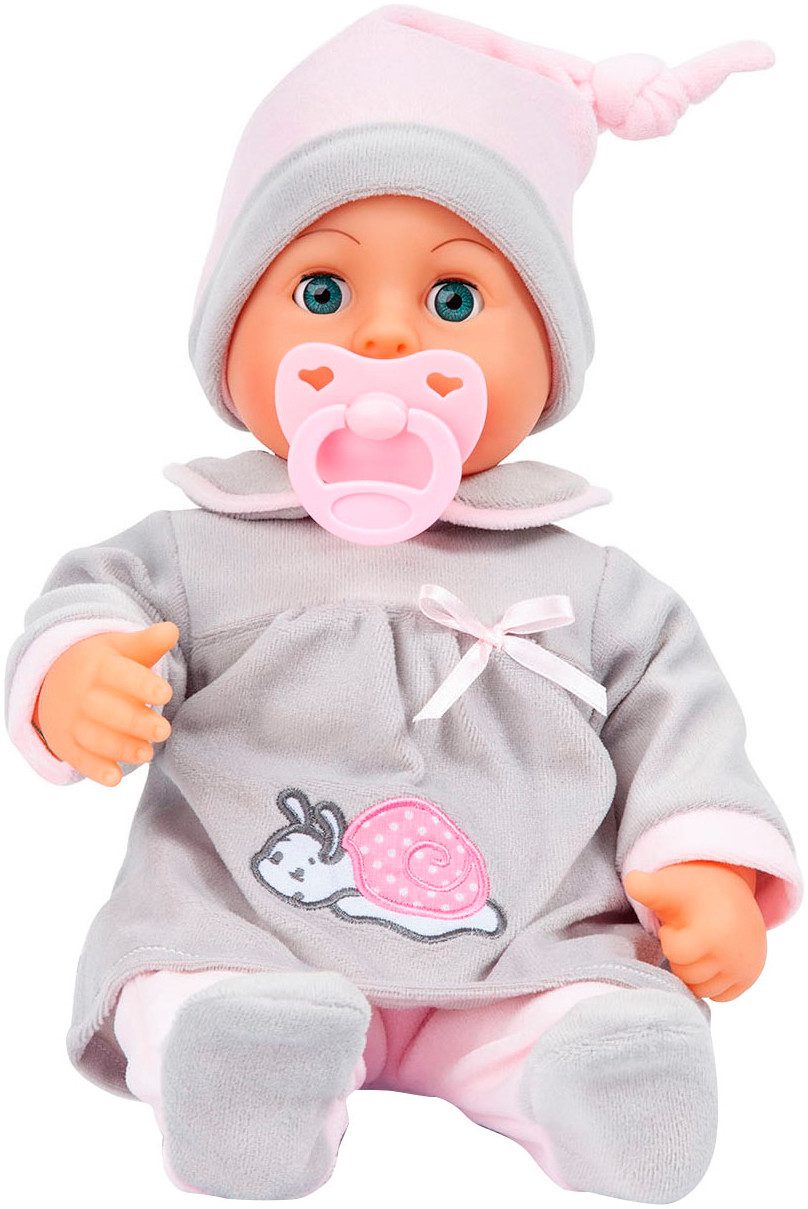 Bayer Babypuppe First Words Baby, 38 cm grau/rosa (3-tlg), mit Schlafaugen günstig online kaufen