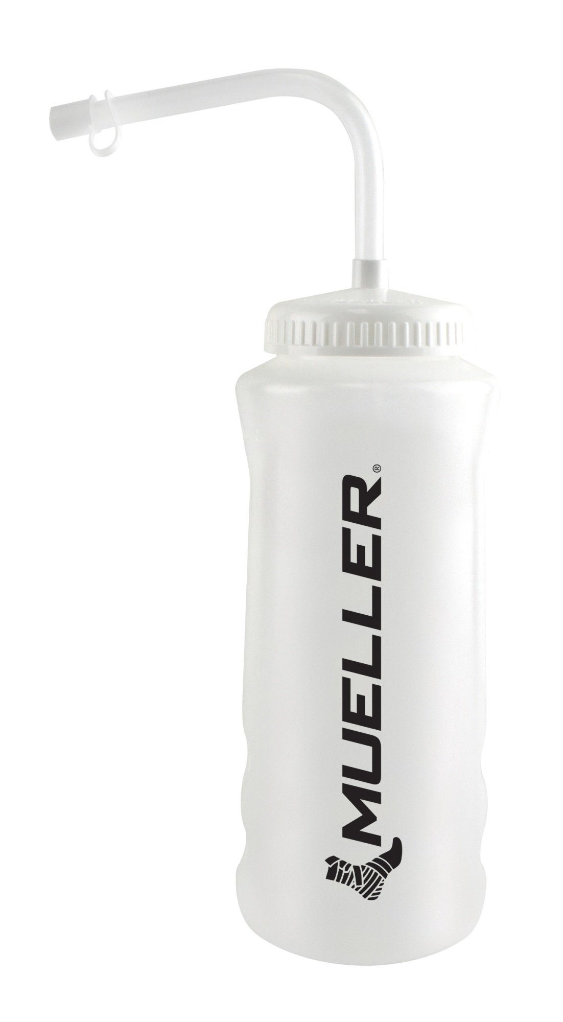 Mueller Sports Medicine Trinkflasche Natur, mit Trinkhalm und Mueller Logo