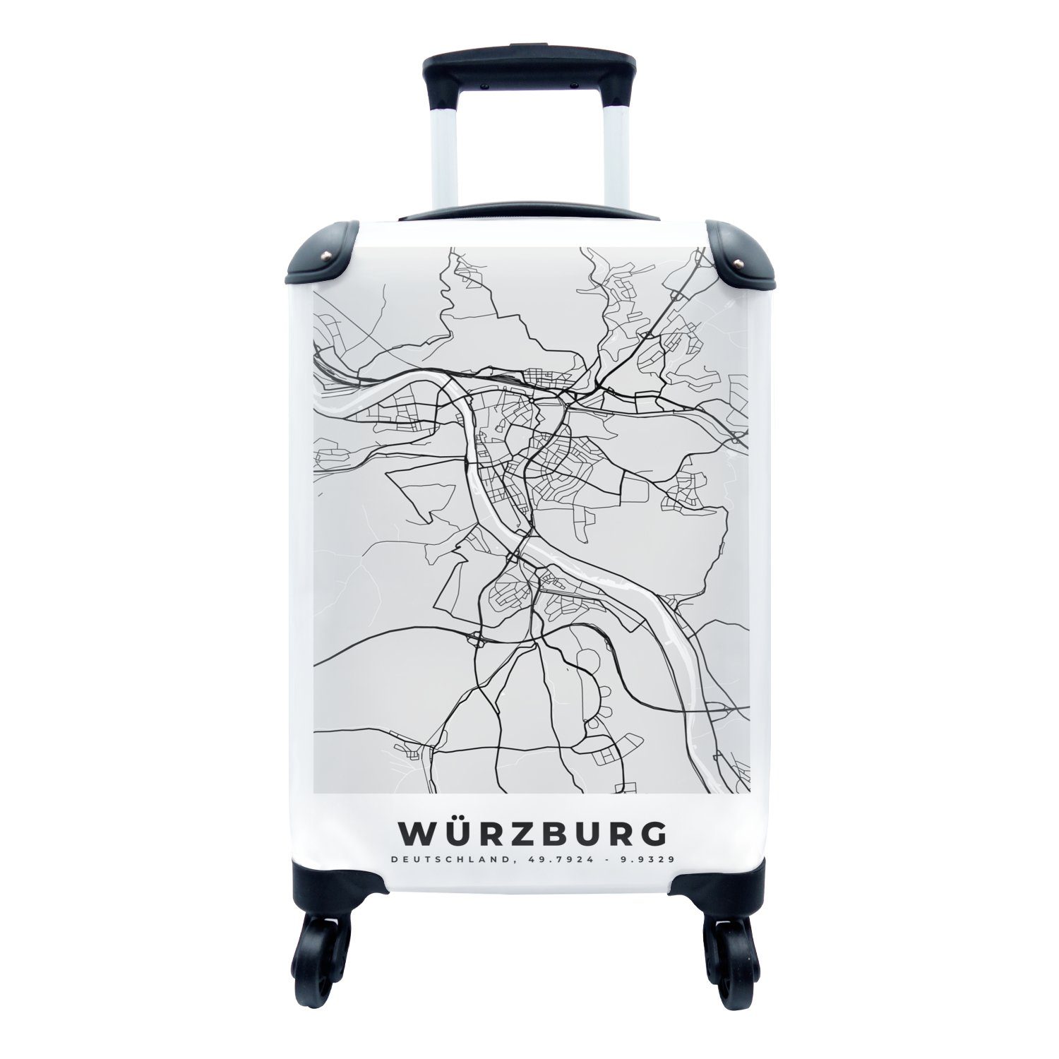 Stadtplan mit Karte, Handgepäck MuchoWow - Rollen, Reisetasche Handgepäckkoffer rollen, Würzburg für Trolley, Deutschland - 4 - Reisekoffer Ferien,