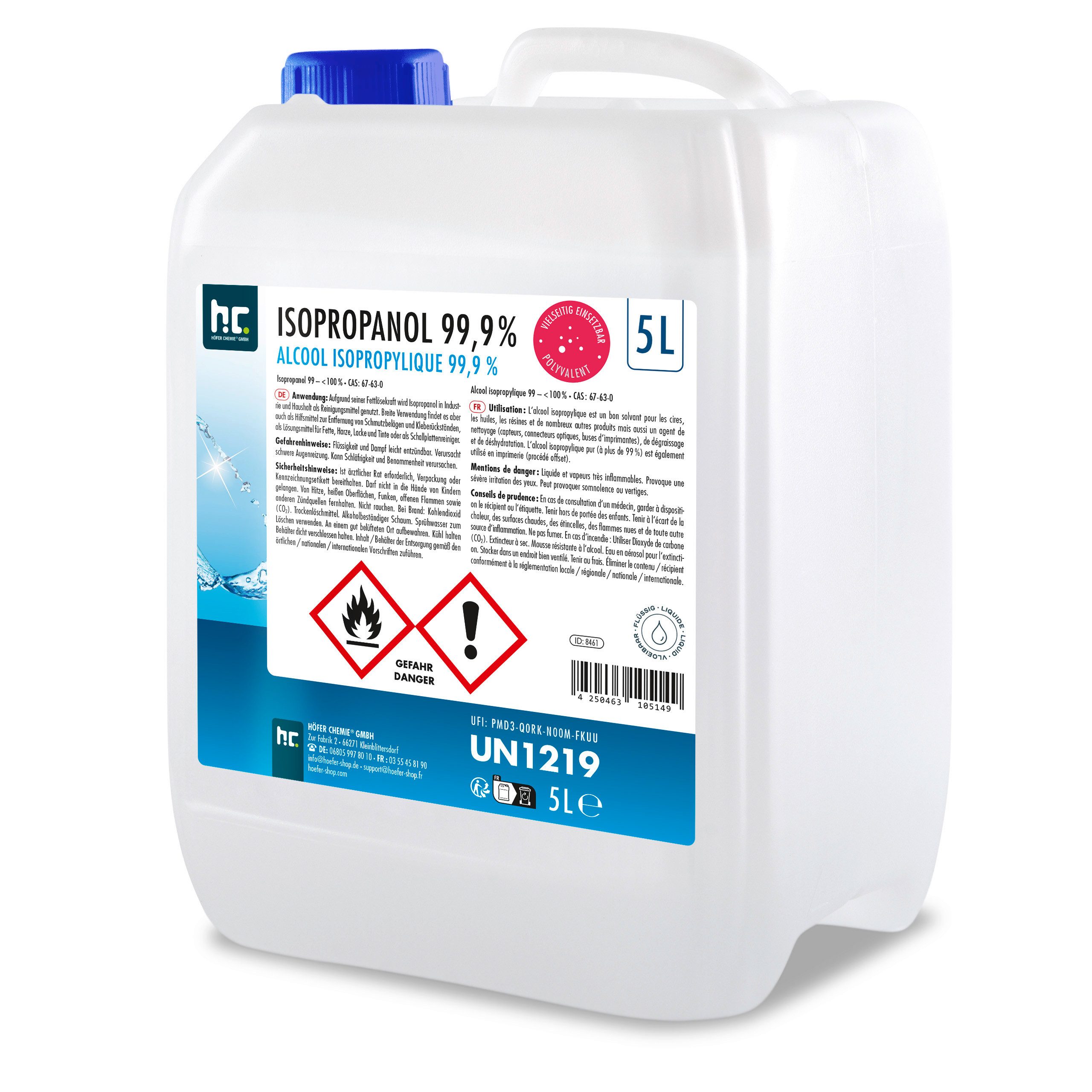 Höfer Chemie GmbH 5 L Isopropanol 99,9% Grundreiniger (Reinigt und entfettet zuverlässig)