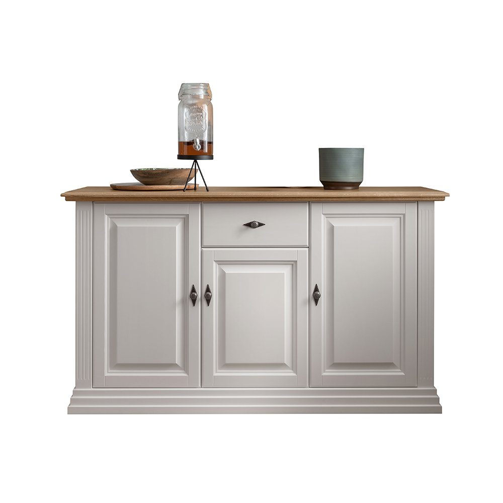 Lomadox Sideboard ESBJERG-69, Kiefer weiß lackiert mit Eiche geölt, Landhausstil