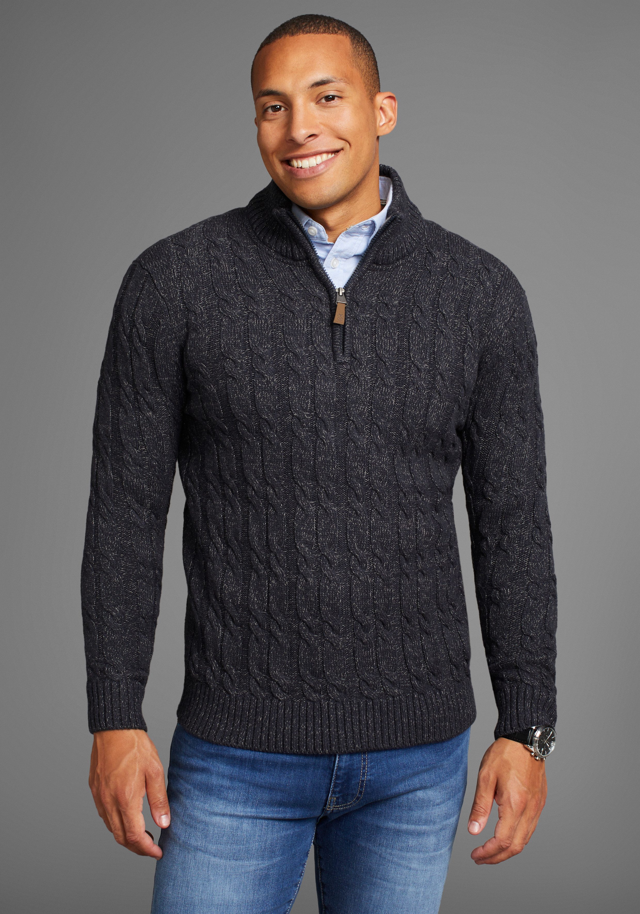 DELMAO Troyer Bis Größe 3XL mit Zopfmuster günstig online kaufen