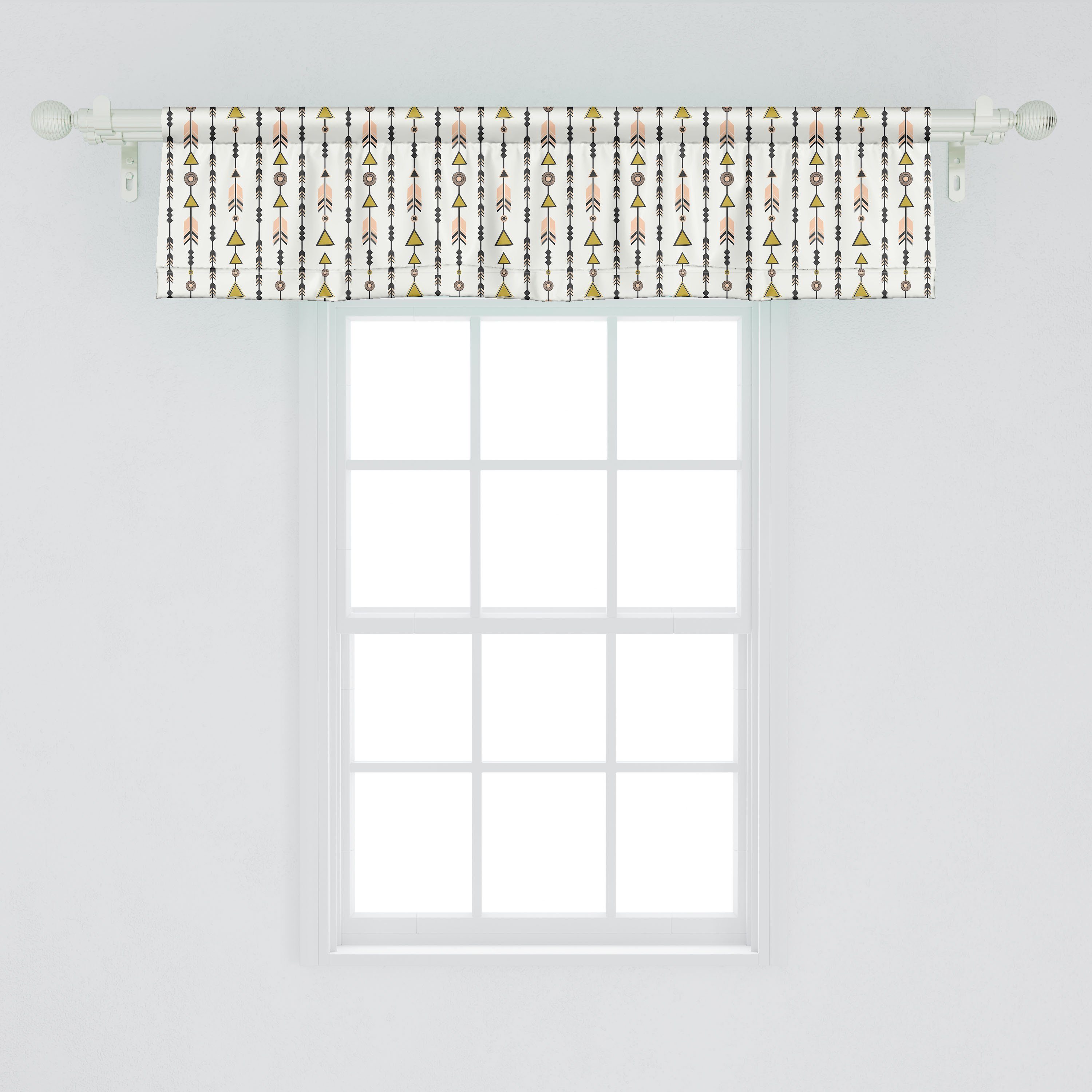 Scheibengardine Vorhang Volant für Küche mit Style Microfaser, Schlafzimmer Retro Boho Abakuhaus, Stangentasche, Dekor Pfeil