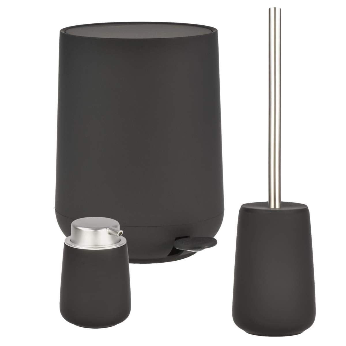 Zone Denmark Badaccessoire-Set "Nova" matt, skandinavisch, matte Oberfläche, Spar-Set, 3 tlg., Pedaleimer 5 Liter mit Toilettenbüste und Seifenspender