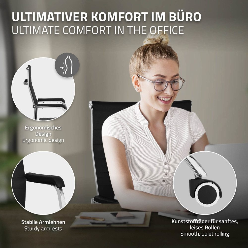 ML-DESIGN Bürostuhl Schreibtischstuhl ergonomisch mit Armlehnen Wippfunktion 360° drehbar, Computerstuhl Schwarz mit Rollen Gaming-Stuhl Drehstuhl Chefsessel – Bild 3 von 5