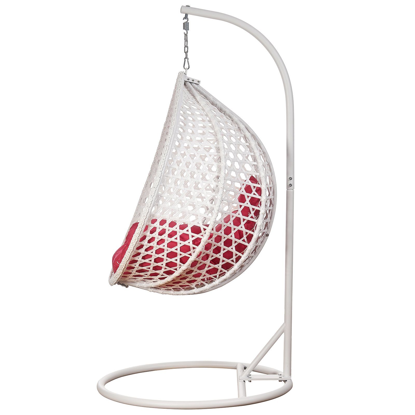 RAMROXX Hängesessel Luxus Style XXL Rattan Korb und Gestell Weiss mit Relaxkissen Pink