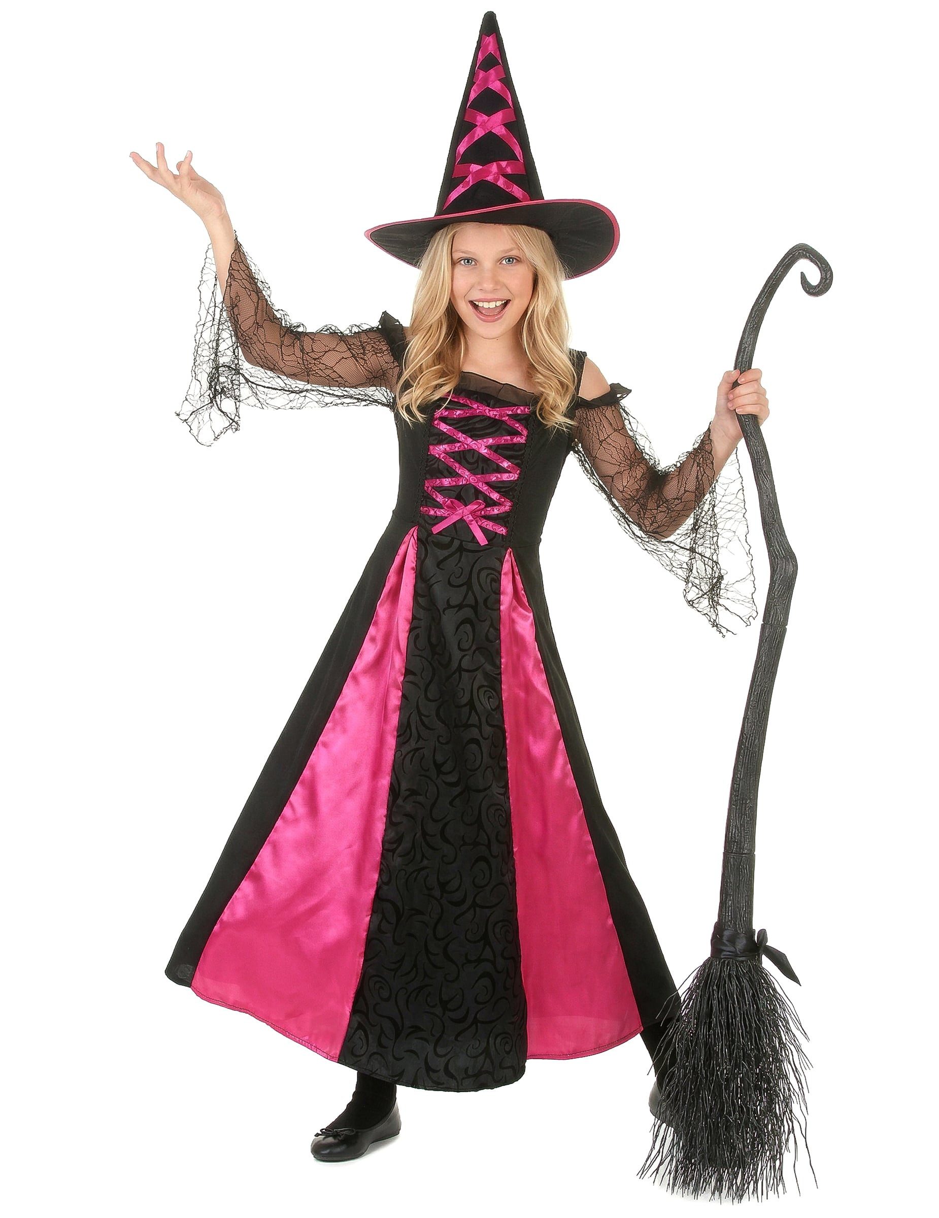 Kostüm Elegante Hexe Kinderkostüm schwarz-pink
