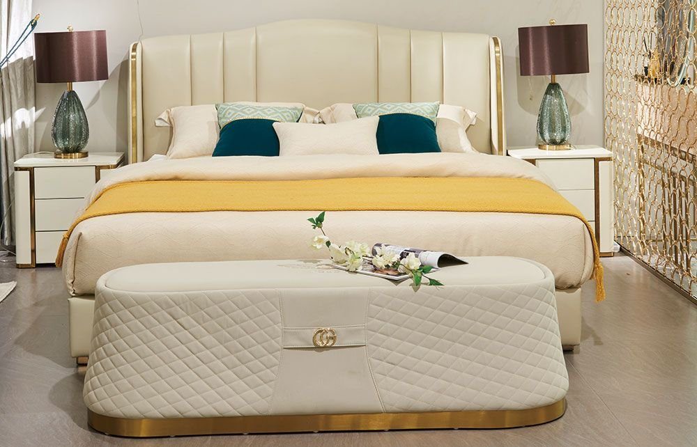 JVmoebel Polsterbett Luxus Design Bett, Textil Betten Bett Leder Schlafzimmer
