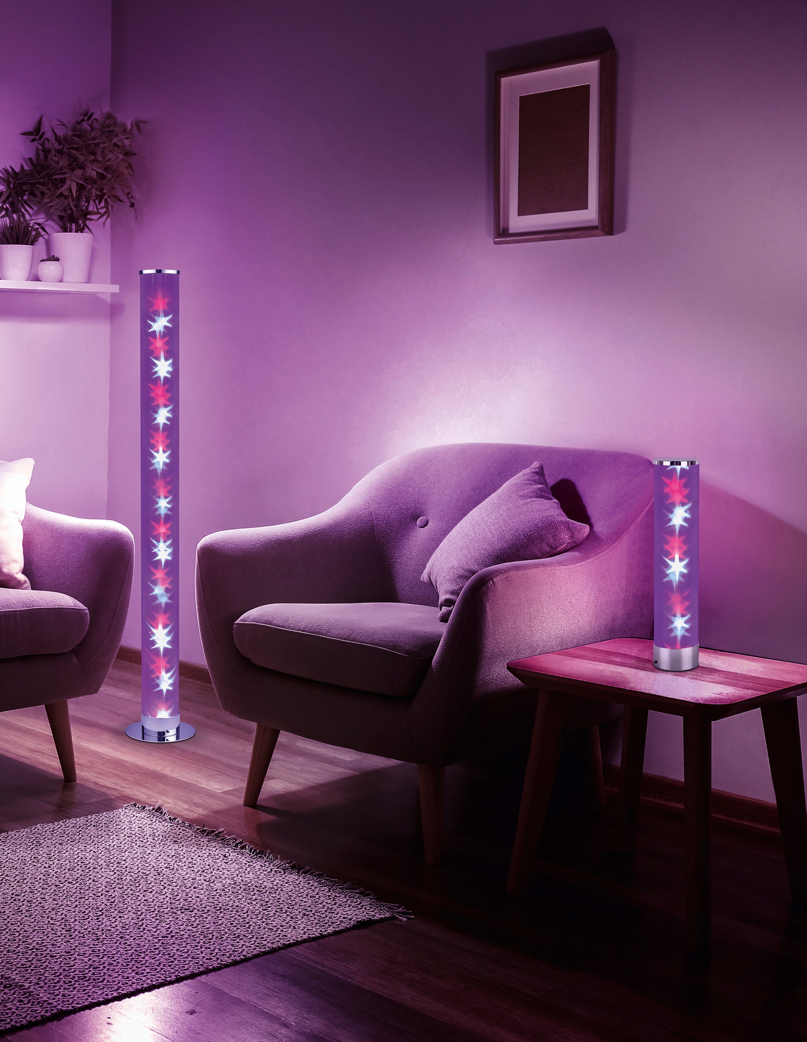 TRIO Leuchten LED fest Dimmer, Warmweiß, RICO, Tischleuchte über LED Fernbedienung Schnurschalter, integriert, RGBW-Farbwechsler, Memory Funktion