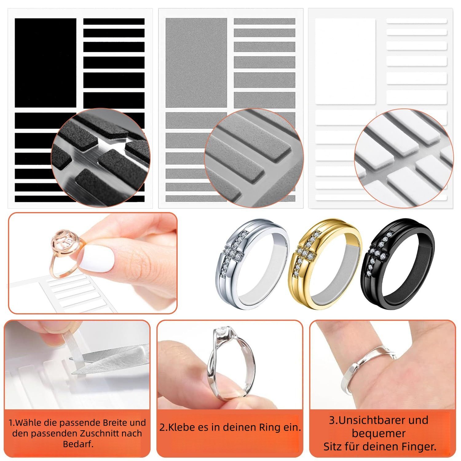 Zaewry Ringmaß 17 Stück Ringgrößenversteller Set (4 Transparente Spiralfaden für Ringgrößenbestimmung, 17-tlg., 8 Größen Transparente Ringeinsteller), mit Ringg – Bild 4 von 5