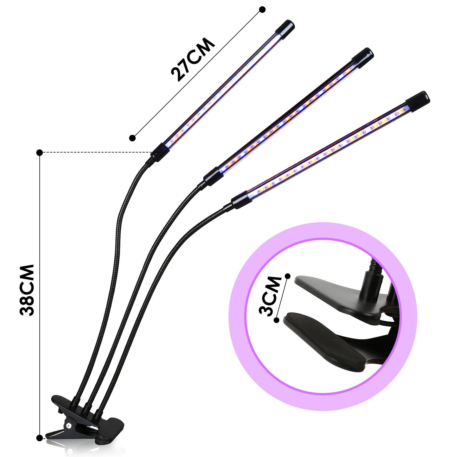 Clanmacy Pflanzenlampe 3 Kopf LED Pflanzenlicht 30W Vollspektrum Wachstumsl günstig online kaufen