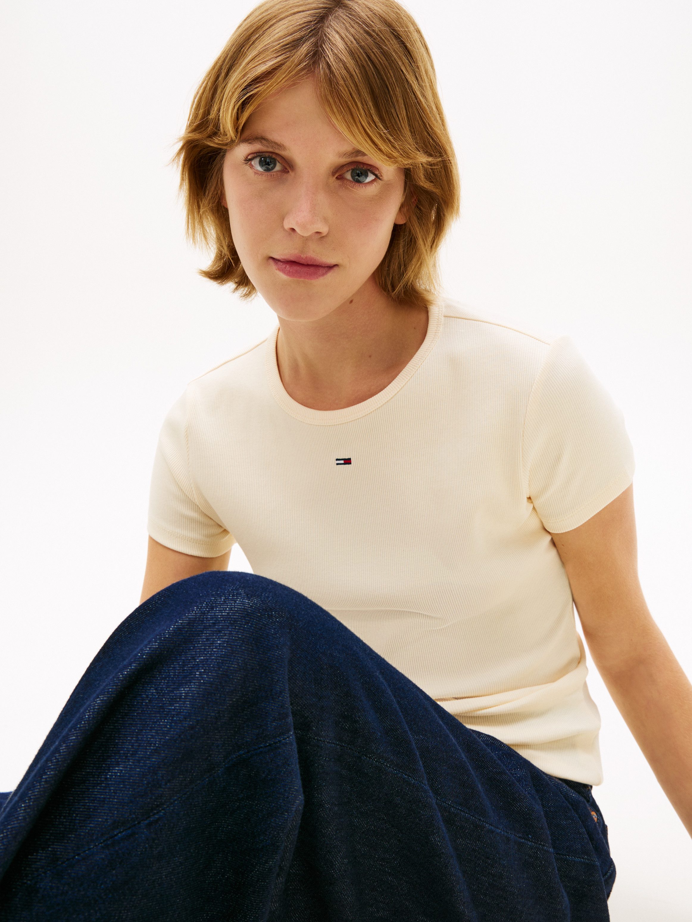 Tommy Jeans Kurzarmshirt TJW SLIM ESSENTIAL RIB SS EXT Baumwollmischung, sl günstig online kaufen
