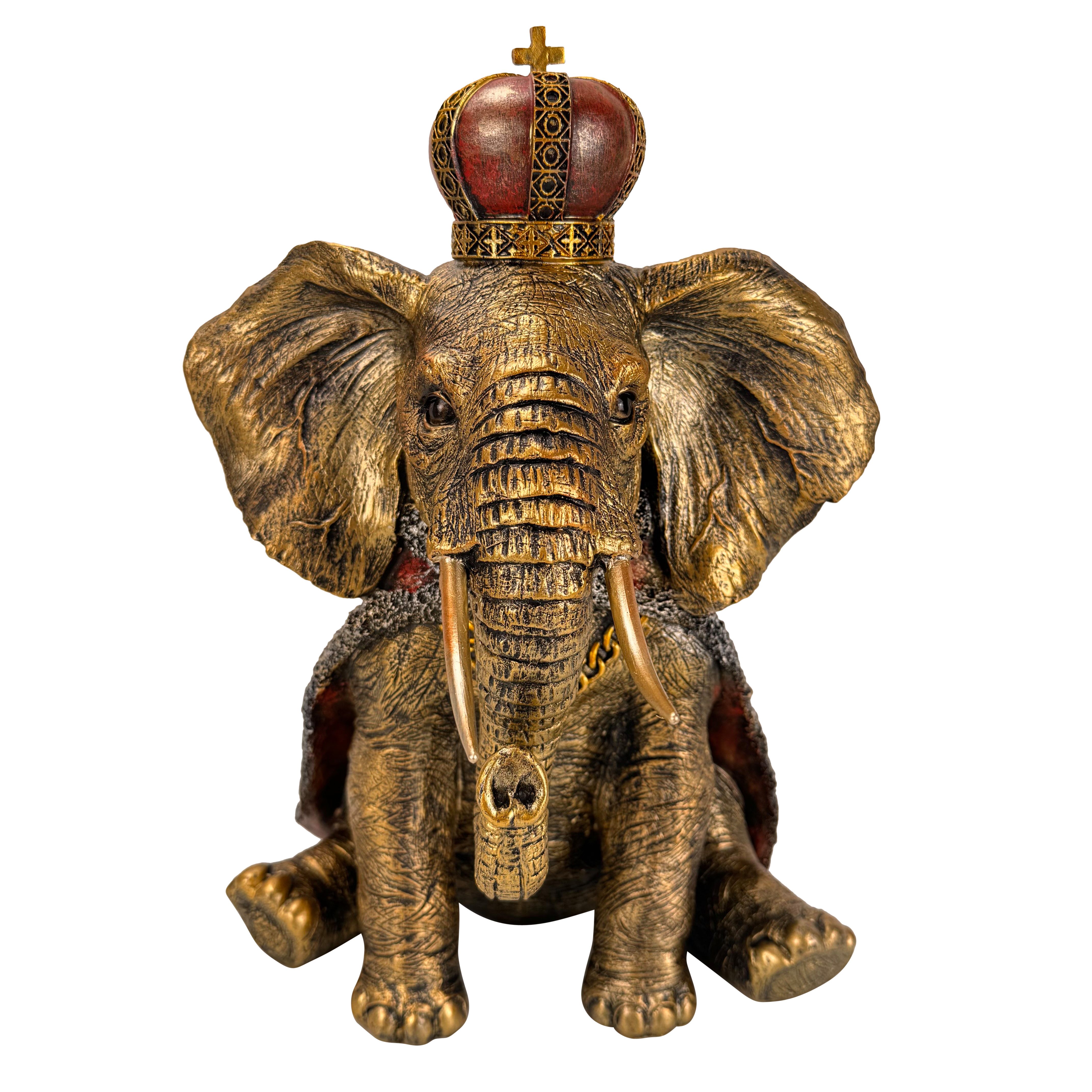 Online-Fuchs Dekofigur Elefant im königlichen Design mit Krone - Dekoration Afrika (37,5 cm groß, auch als Gartenfigur im Außenbereich geeigent), detailreiche V – Bild 3 von 5
