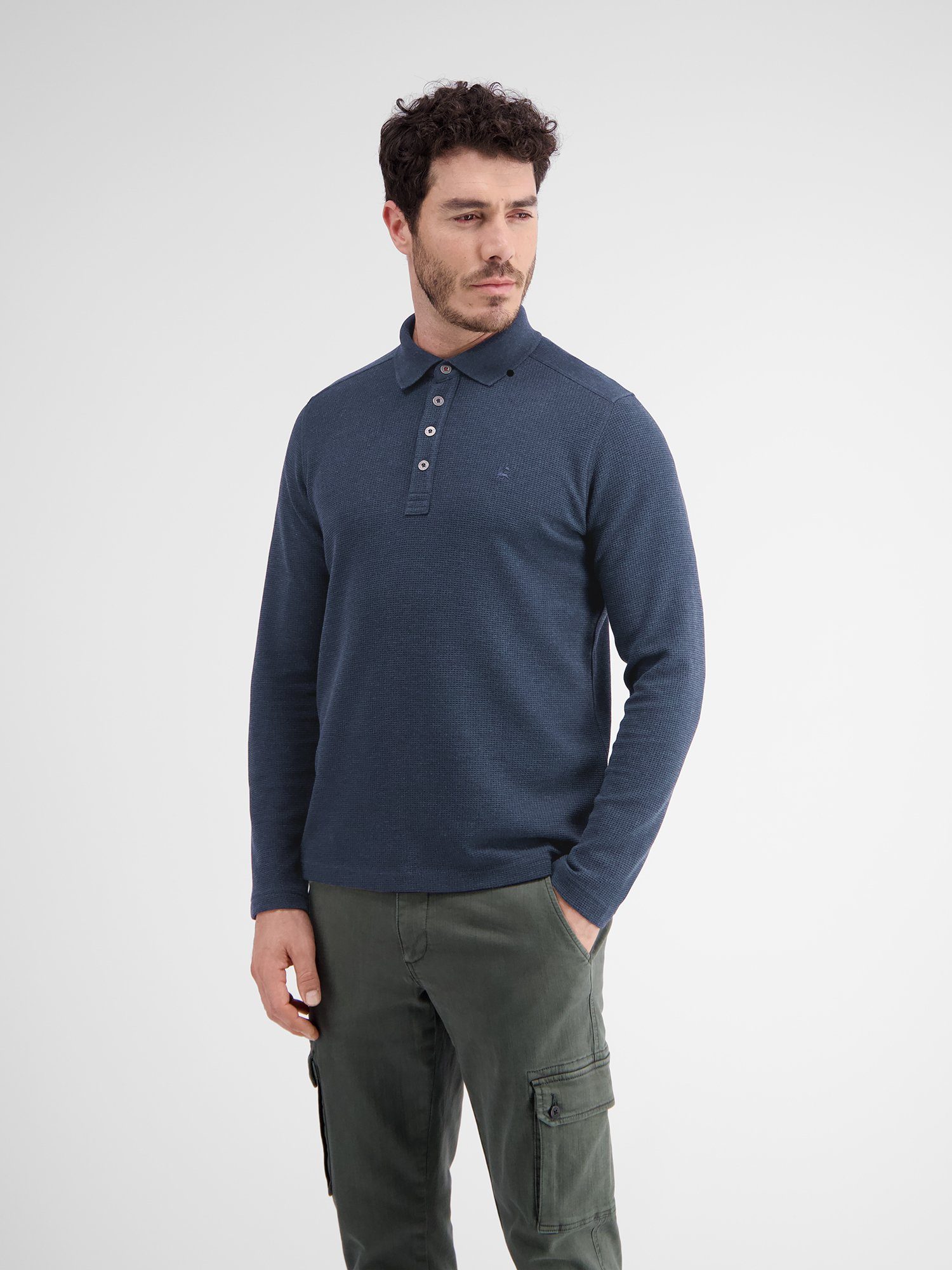 LERROS Sweatshirt Langarmpolo, unifarbenes Waffelpiqué