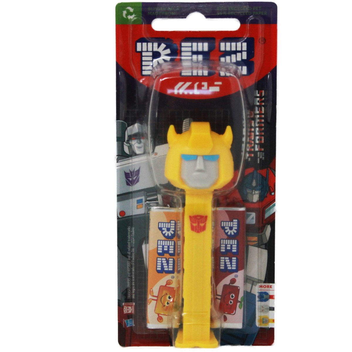 PEZ Süßigkeit, PEZ Figur Bumblebee mit gelbem Spender und zwei Päckchen Bonbons 17g