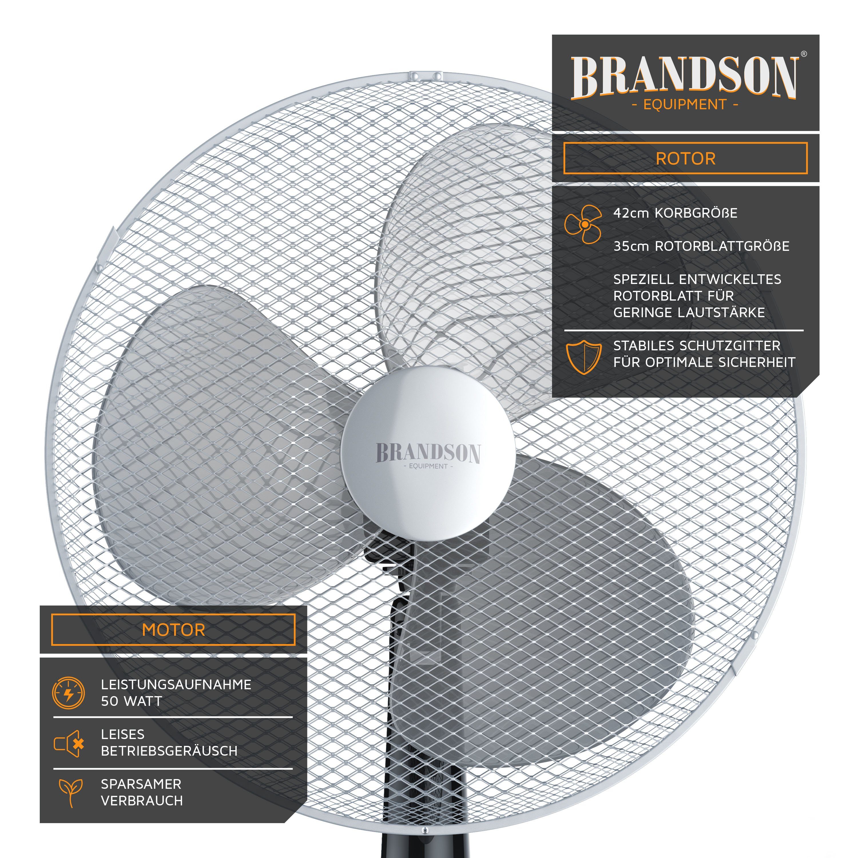 Durchmesser, schwarz/silber Standventilator, Standventilator Lüfter - "Silent" mit leisem - 40cm 40 Brandson cm Ø Betriebsgeräusch