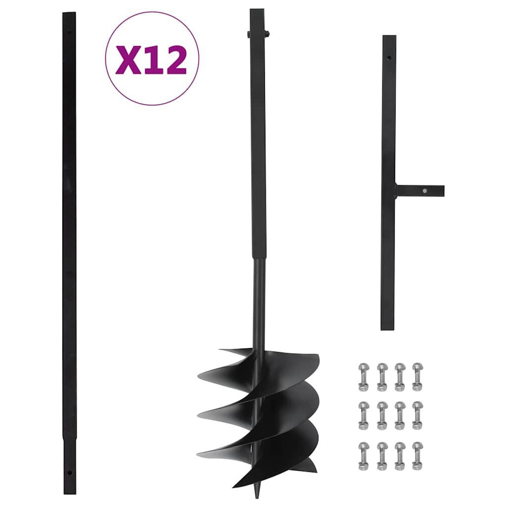 vidaXL Erdbohrer Erdbohrer mit Griff 250 mm mit Verlängerungsrohr 12 m Stahl