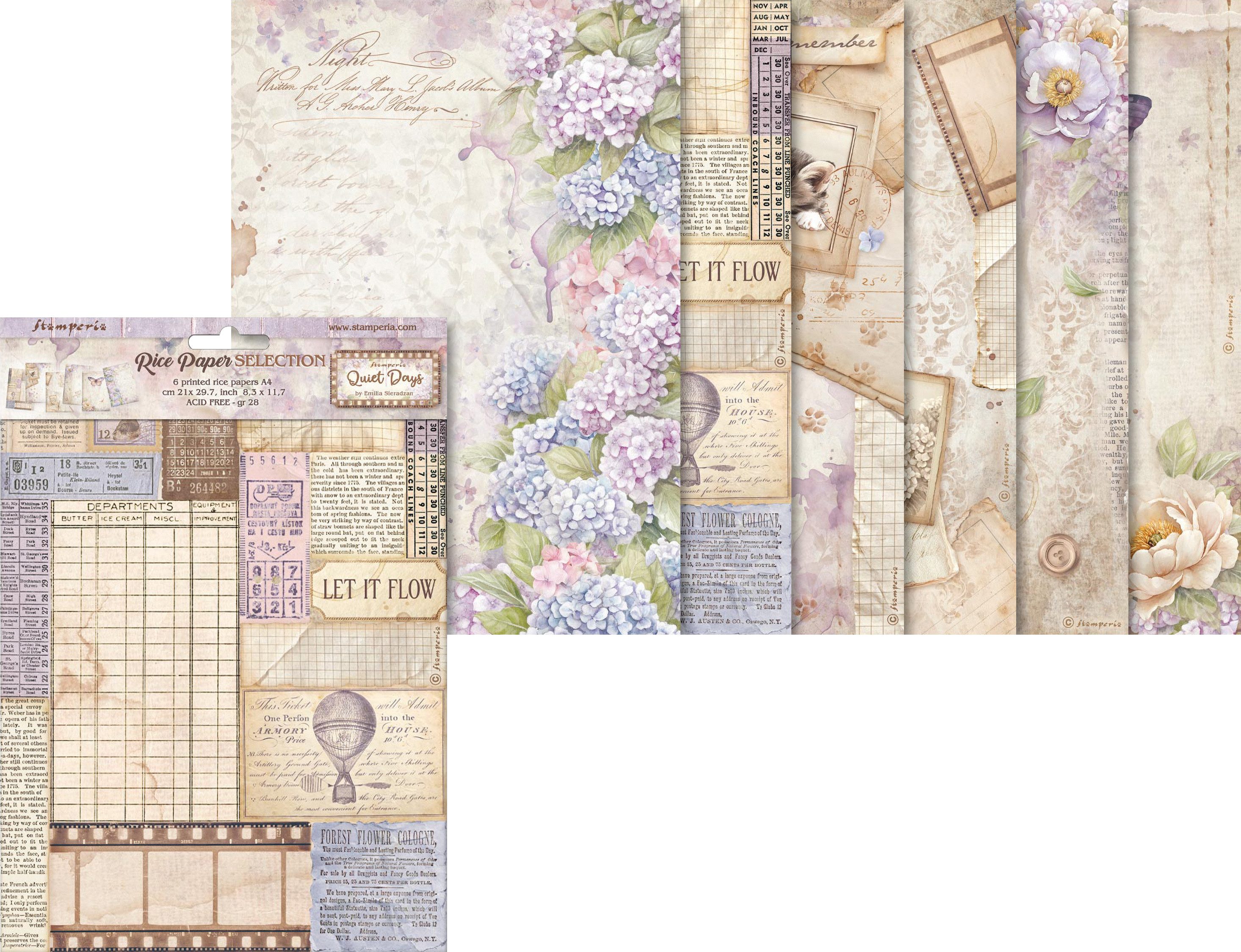 Stamperia Seidenpapier Motiv-Strohseiden Sortiment 'Quiet Days', 6 Stück