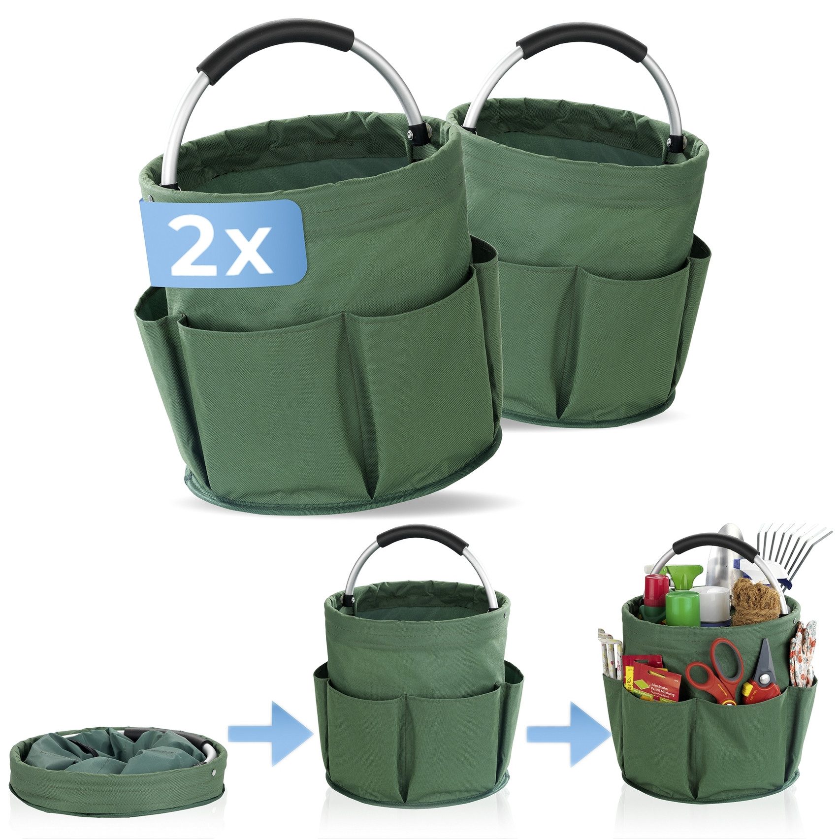 Maximex Falteimer Modell Universal-Caddy, (Set, 2-tlg), Organizer für Haus & Garten, platzsparend faltbar, mit 6 Außentaschen