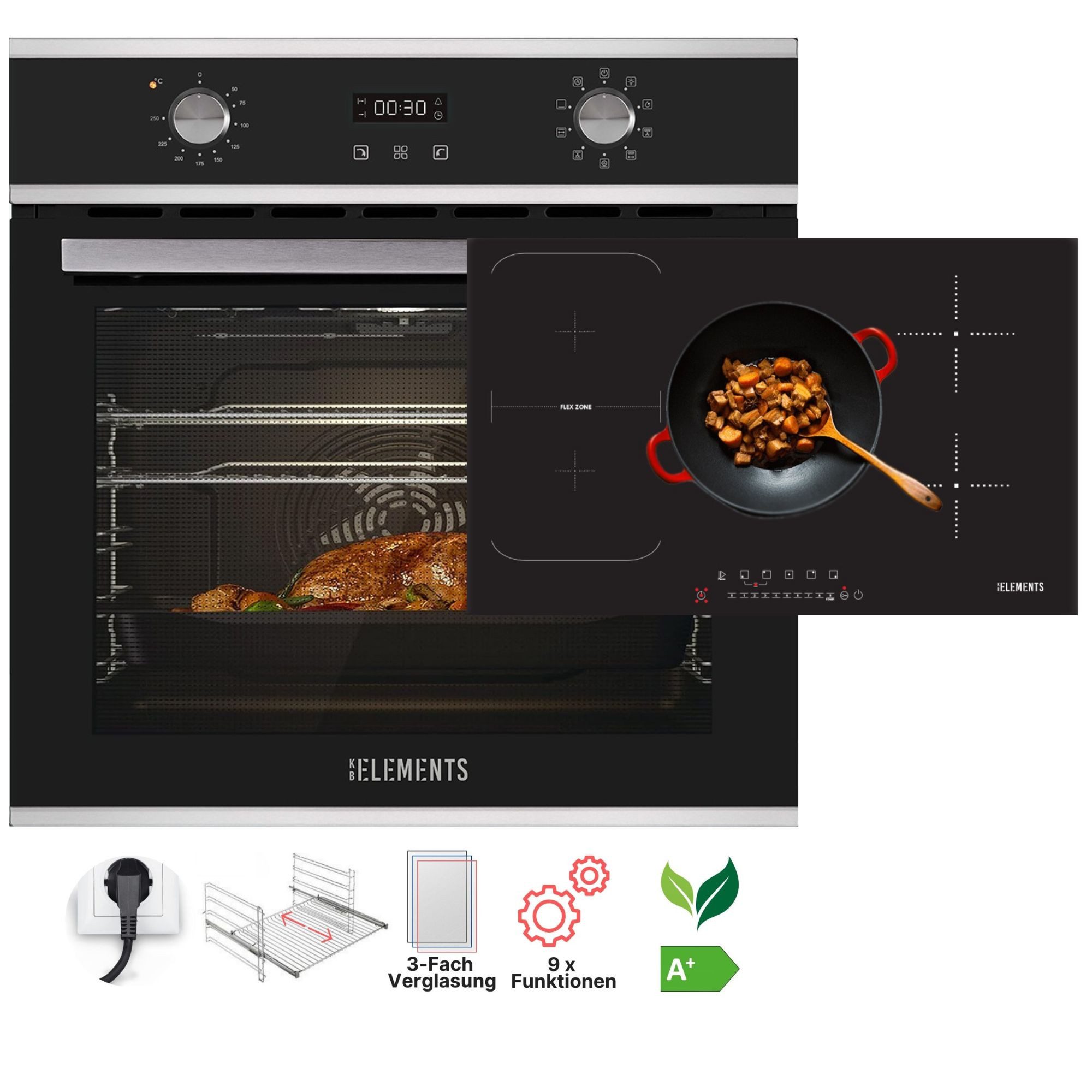 Induktions Herd-Set Einbaubackofen 60 cm mit 5-Zonen Induktionskochfeld 77cm