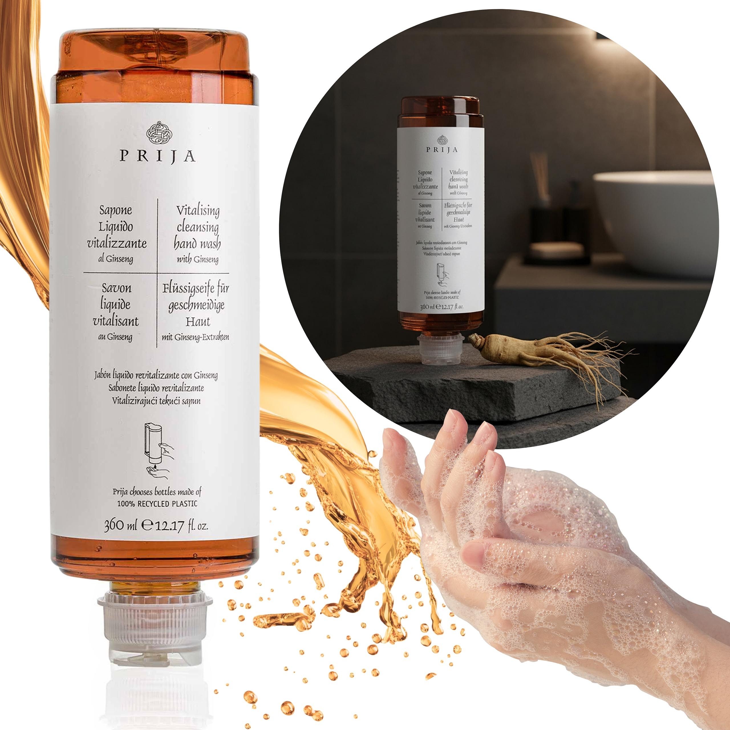 PRIJA Flüssigseife PRIJA Flüssigseife mit Ginseng-Extrakt, Nachfüllpackung, VEGAN 360 ml, 1-tlg.