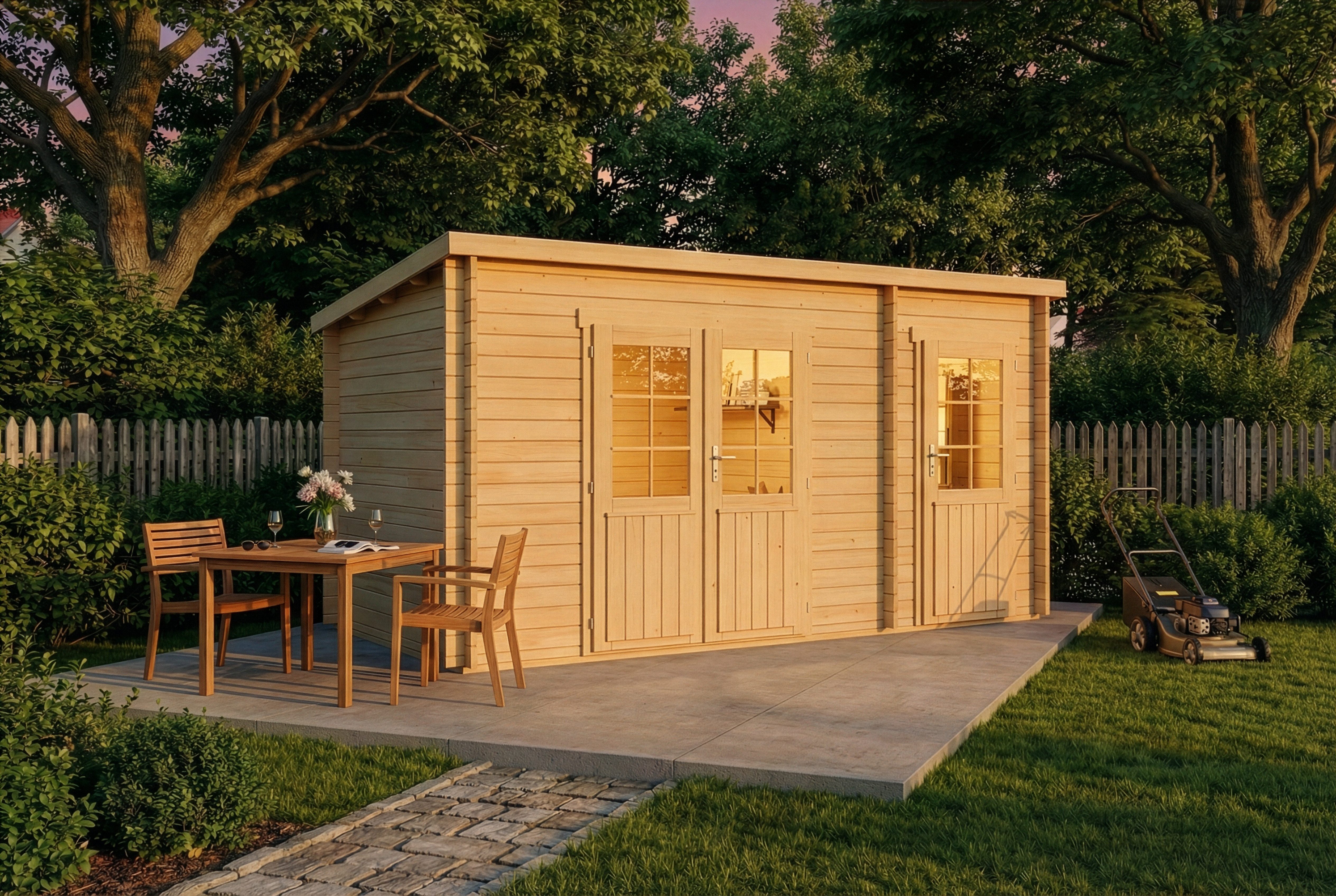 Alpholz Gartenhaus Holz Maria mit Anbau, BxT: 450x272 cm, in Naturbelassen mit 28mm Wandstärke