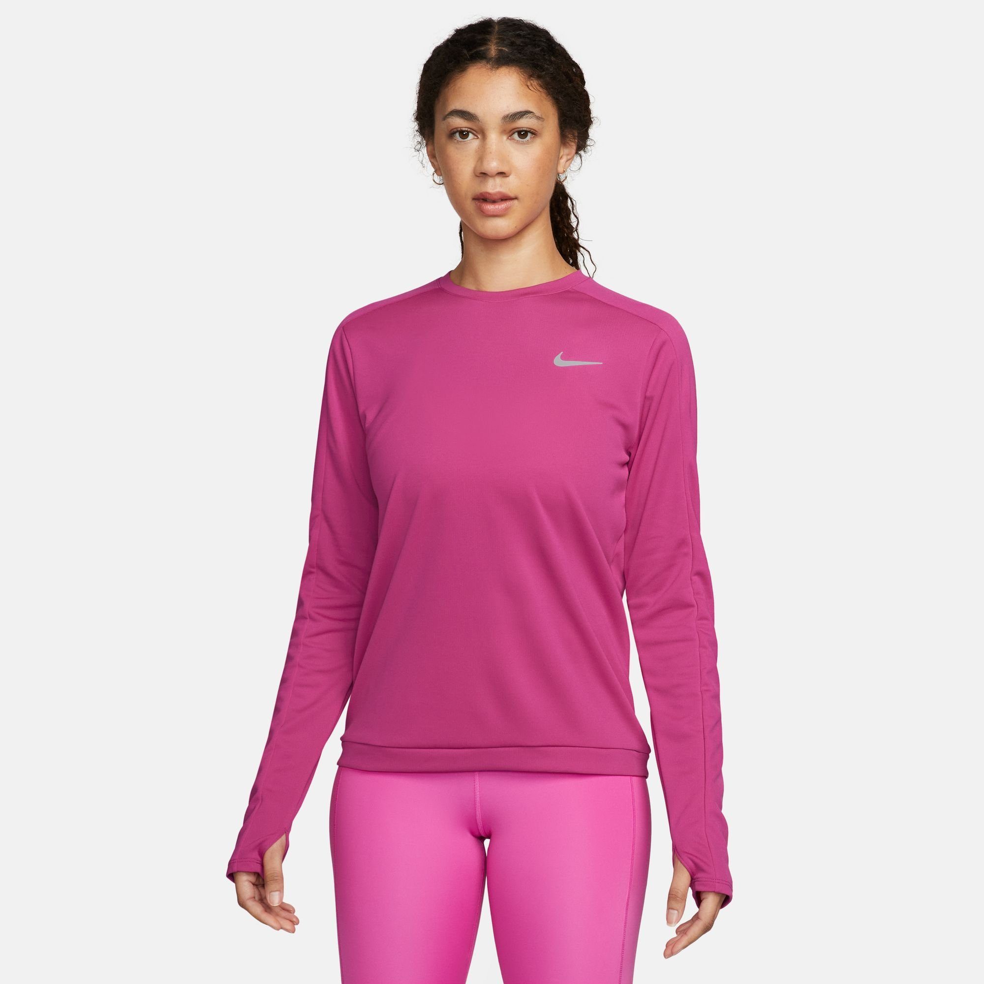 Nike Laufshirt DRI-FIT WOMEN'S CREW-NECK RUNNING TOP FIREBERRY/REFLECTIVE SILV | 