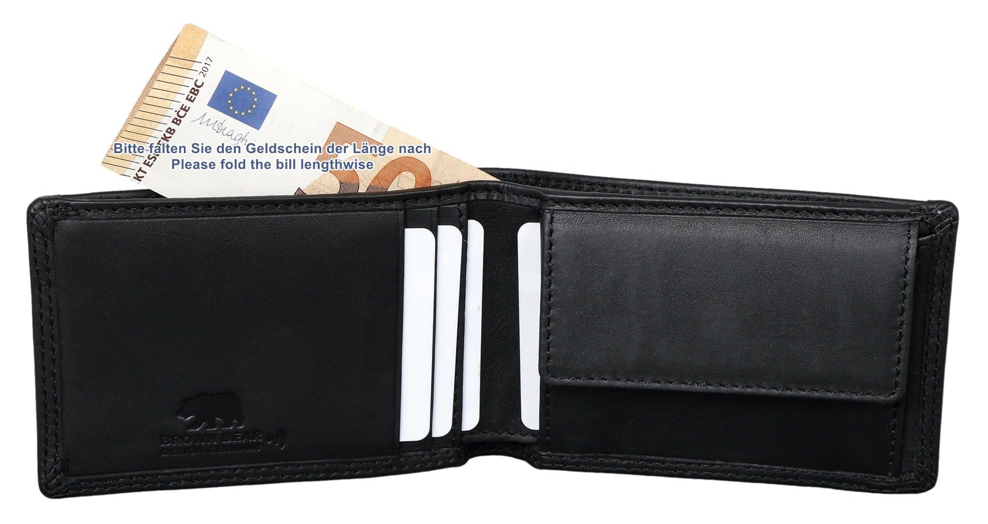 Mini Modell Schwarz Bear Mini 4 mit und Echtleder, Nappa Kartenfächern 8006-B Brown - Farbe Schwarz Portemonnaie RFID-Schutz aus Geldbörse
