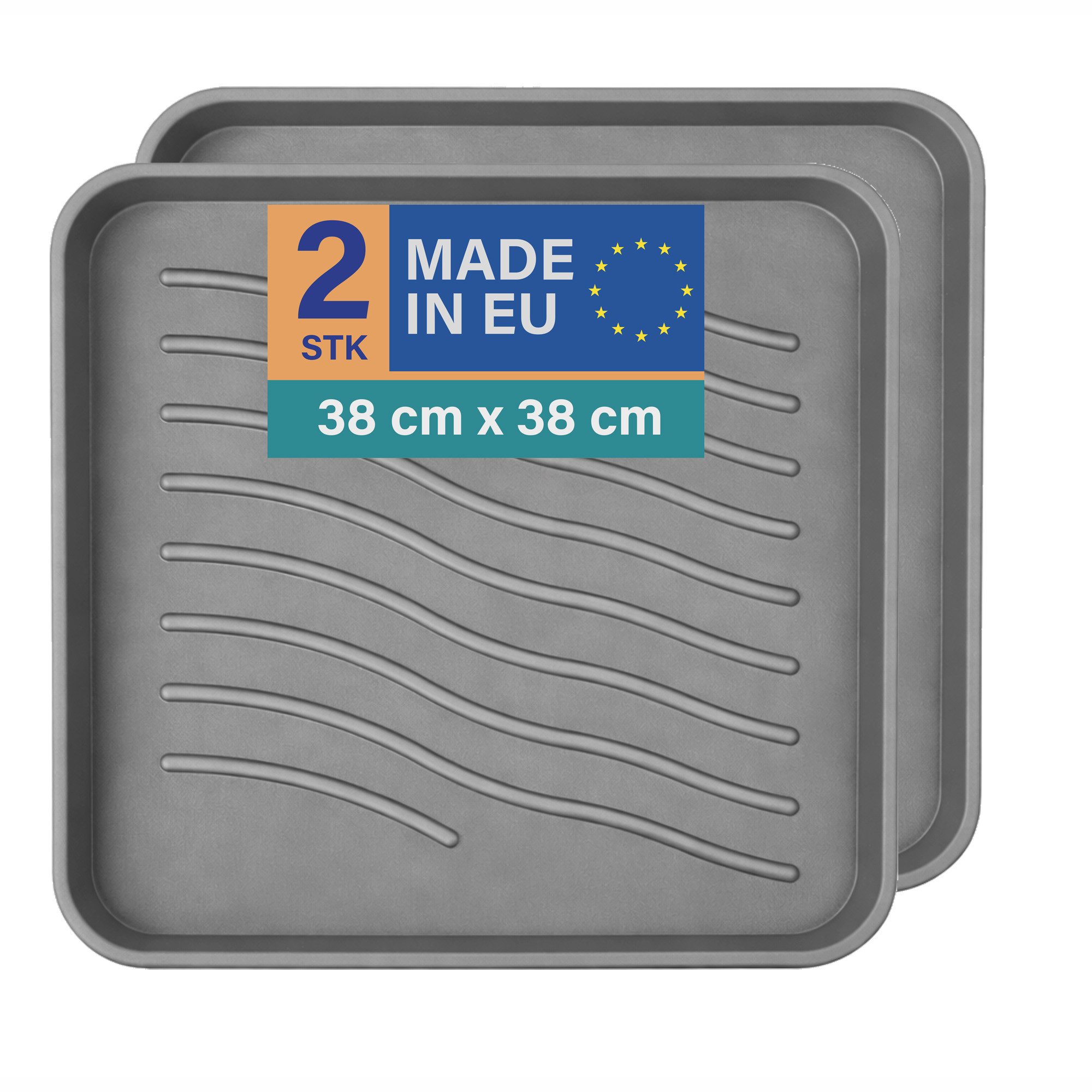 Bestlivings Schuhabtropfschale mit 2,5 cm hohem Rand (2-tlg., 38x38x2,5 cm), je nach Schuhgröße für 1-2 Paar Schuhe geeignet, robust, wasserfest