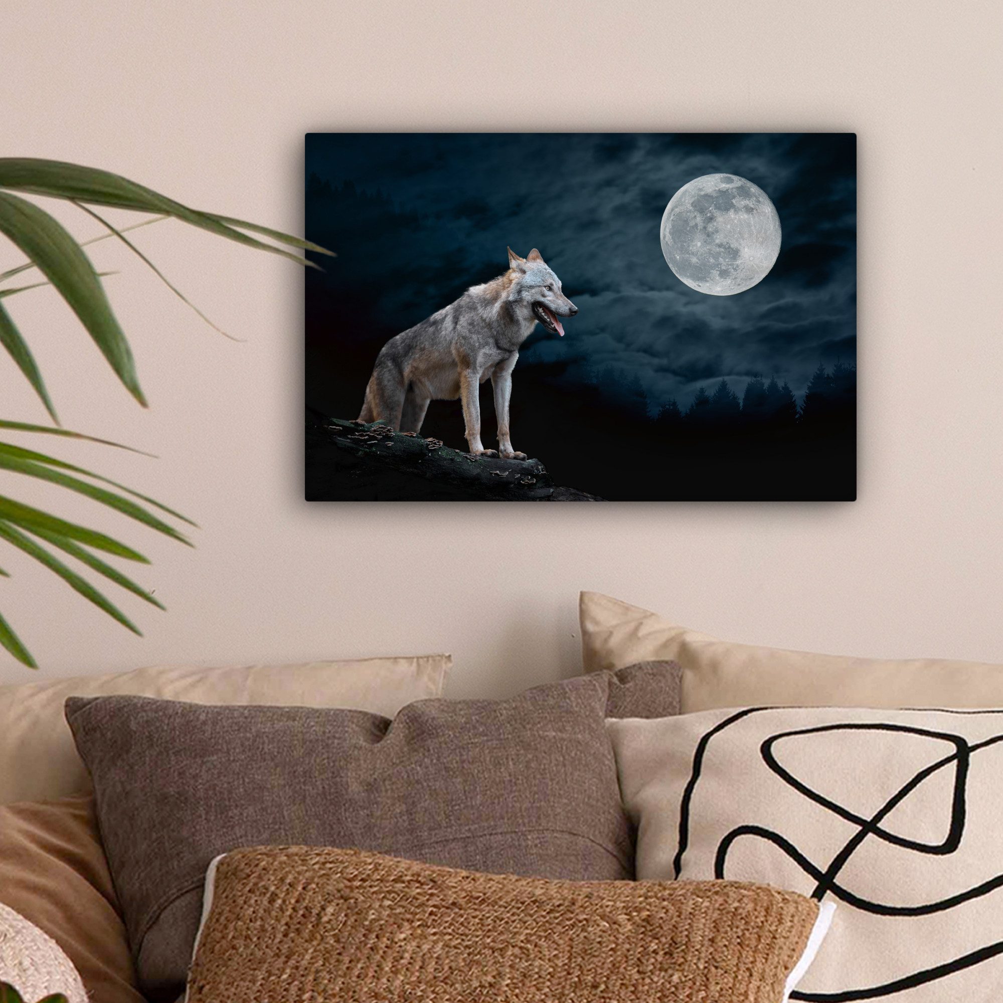 OneMillionCanvasses® Leinwandbild Wolf - Mond - günstig online kaufen