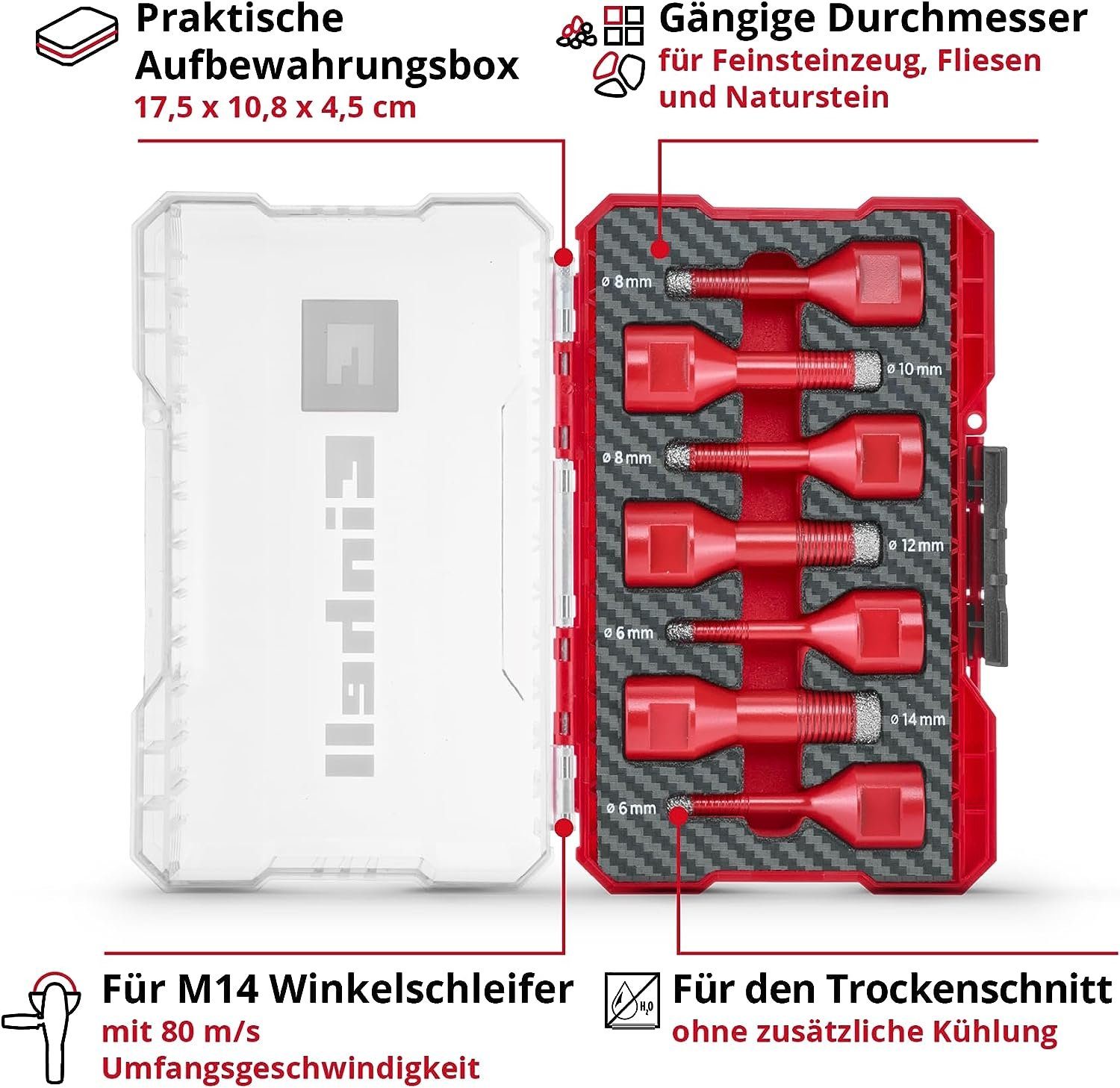 Einhell Bohrer- und Bitset Einhell M-CASE 7-tlg. Fliesenbohrer-Set (M14 für den Trockenschnitt mi, 7-St., Einhell M-CASE 7-tlg. Fliesenbohrer-Set (M14 für den Trockenschnitt mi
