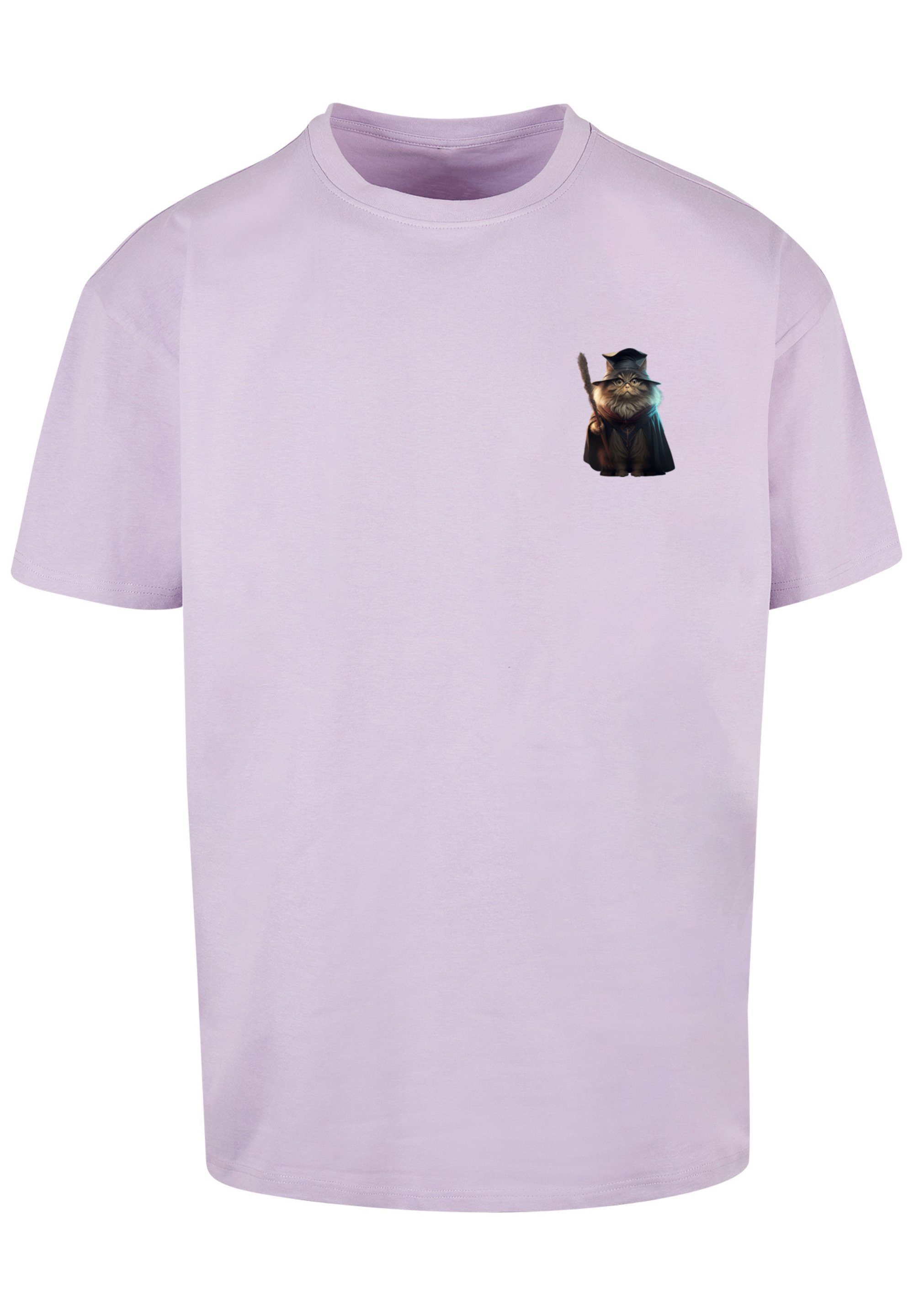 T-Shirt F4NT4STIC Print lilac OVERSIZE Cat Wizard TEE