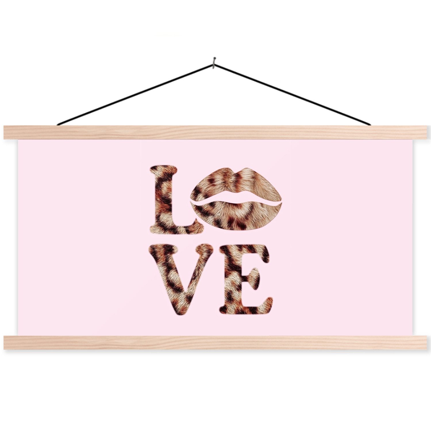 MuchoWow Poster Text - Liebe - Panthermantel - Hellrosa, (1 St), Posterleiste, Textilposter für Wohnzimmer, Bilderleiste, 60x30 cm